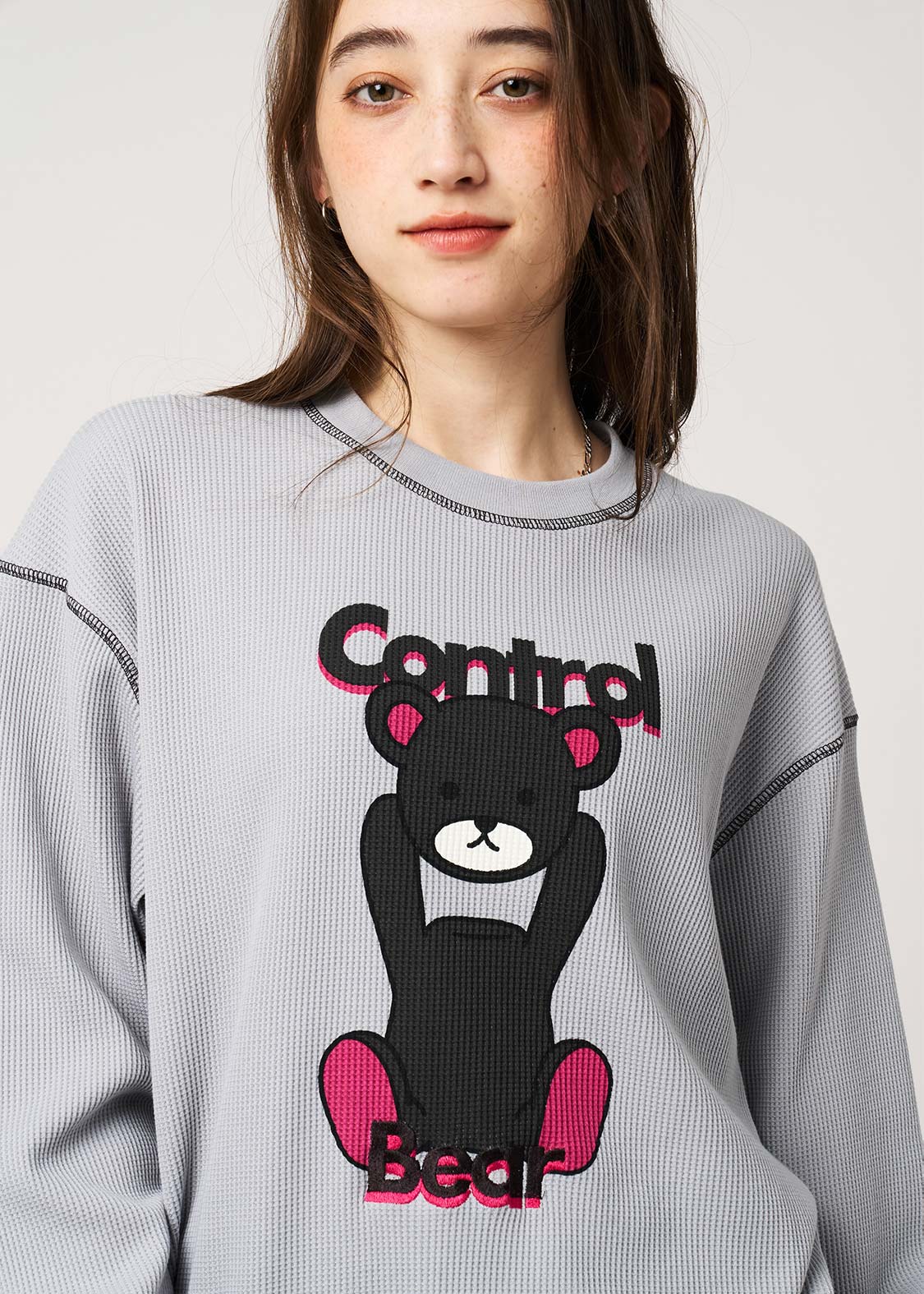 Control Bear | Waffle Big Long Sleeve T-Shirt - Image 6