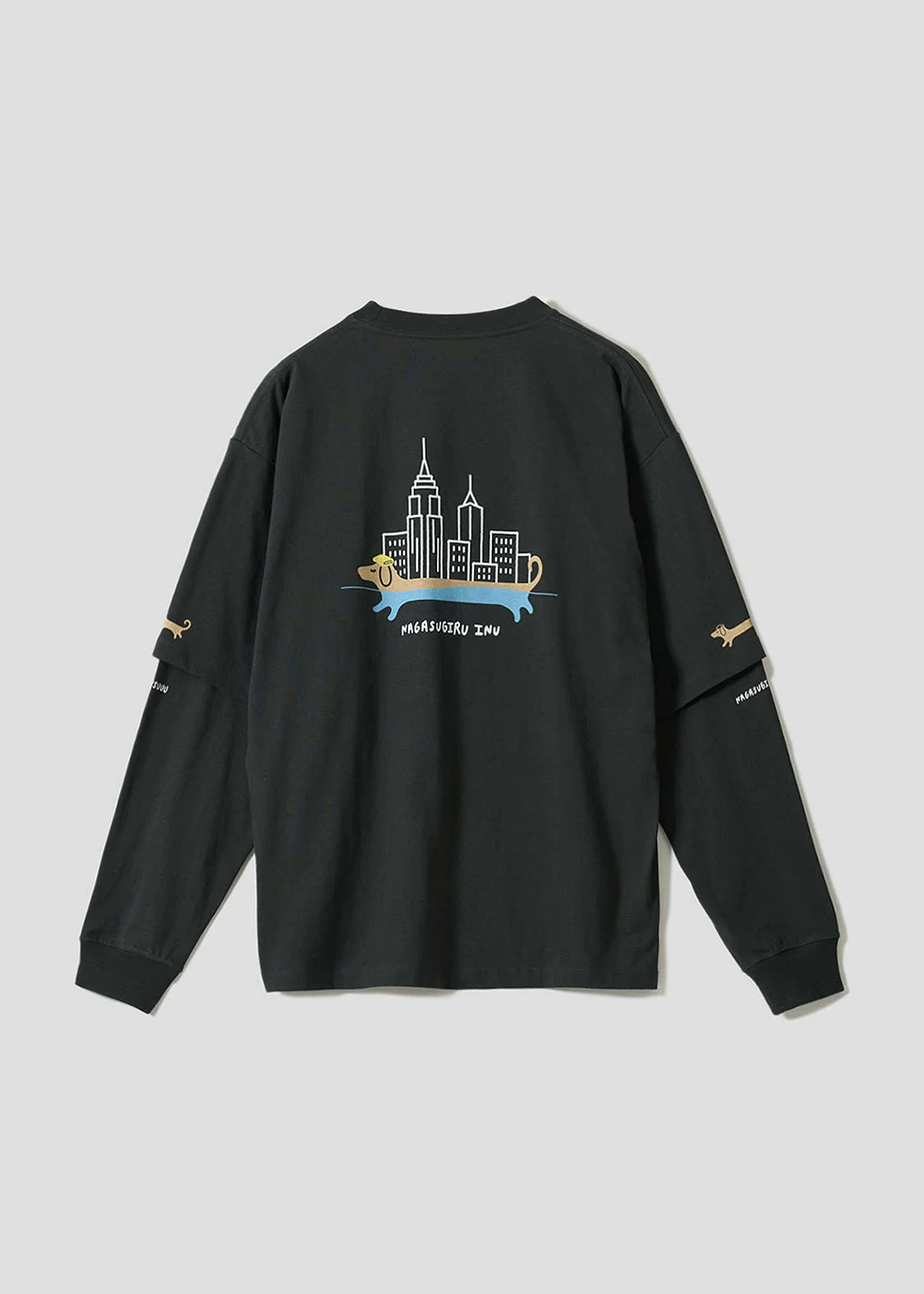 Nagasugiru Inu New York Time | Layered Oversized Long Sleeve T-Shirt - Image 2