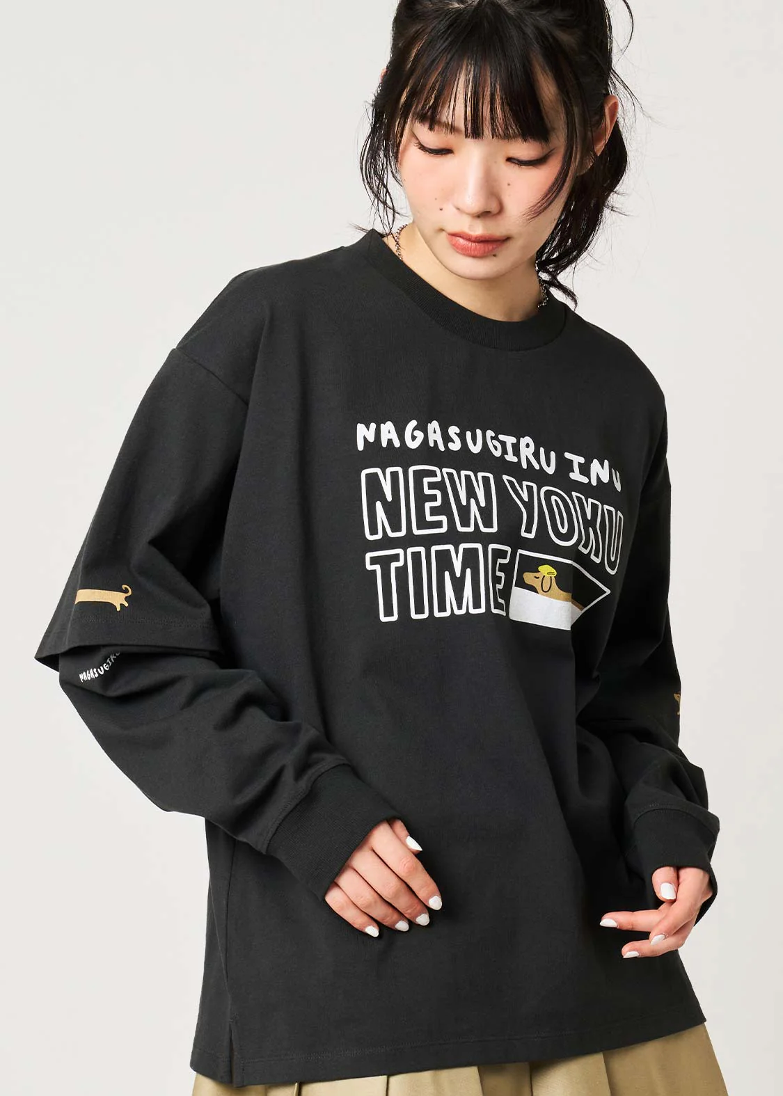 Nagasugiru Inu New York Time | Layered Oversized Long Sleeve T-Shirt - Image 6