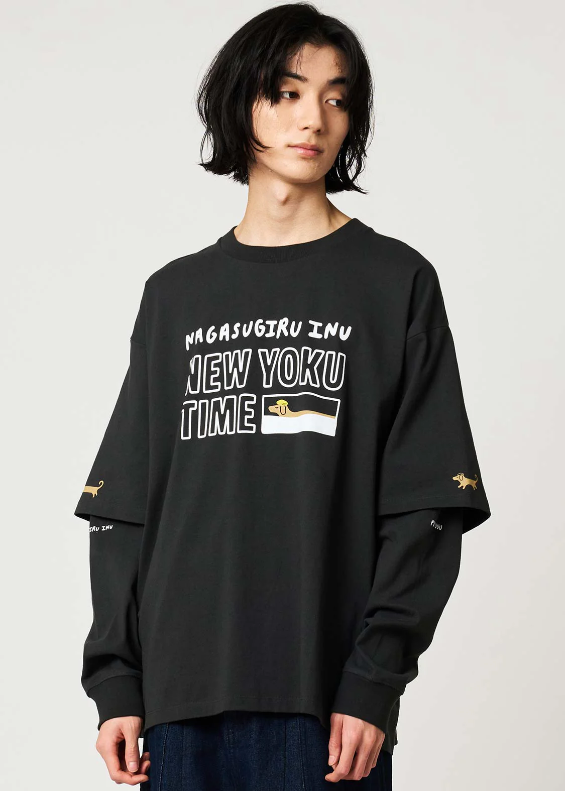 Nagasugiru Inu New York Time | Layered Oversized Long Sleeve T-Shirt - Image 7