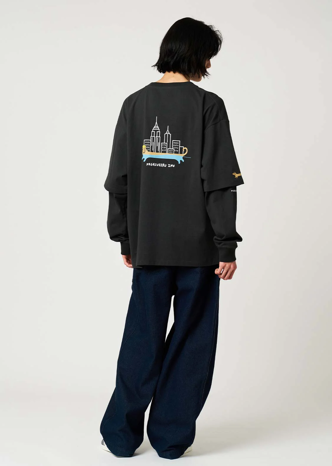 Nagasugiru Inu New York Time | Layered Oversized Long Sleeve T-Shirt - Image 8