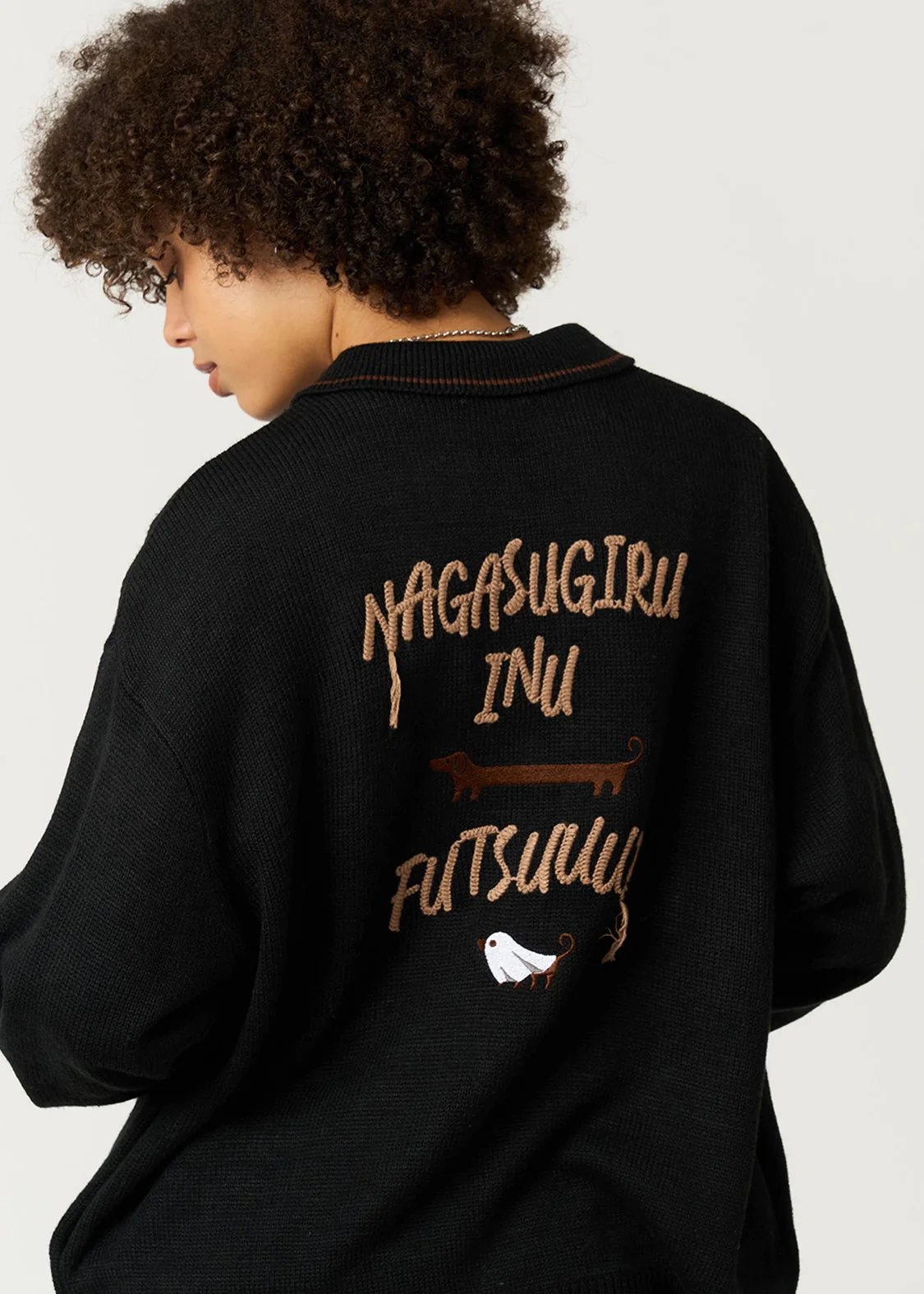 Nagasugiru Inu Ghost | Collared Knit Cardigan - Image 6