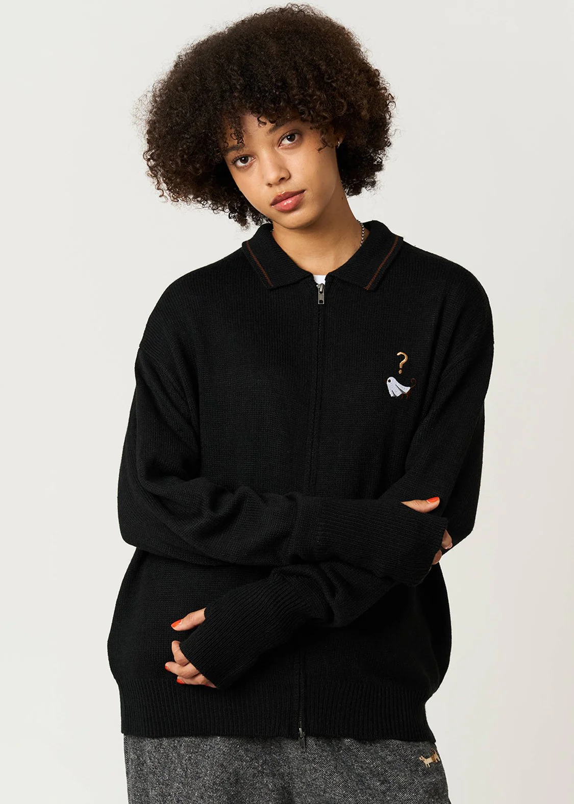 Nagasugiru Inu Ghost | Collared Knit Cardigan - Image 8