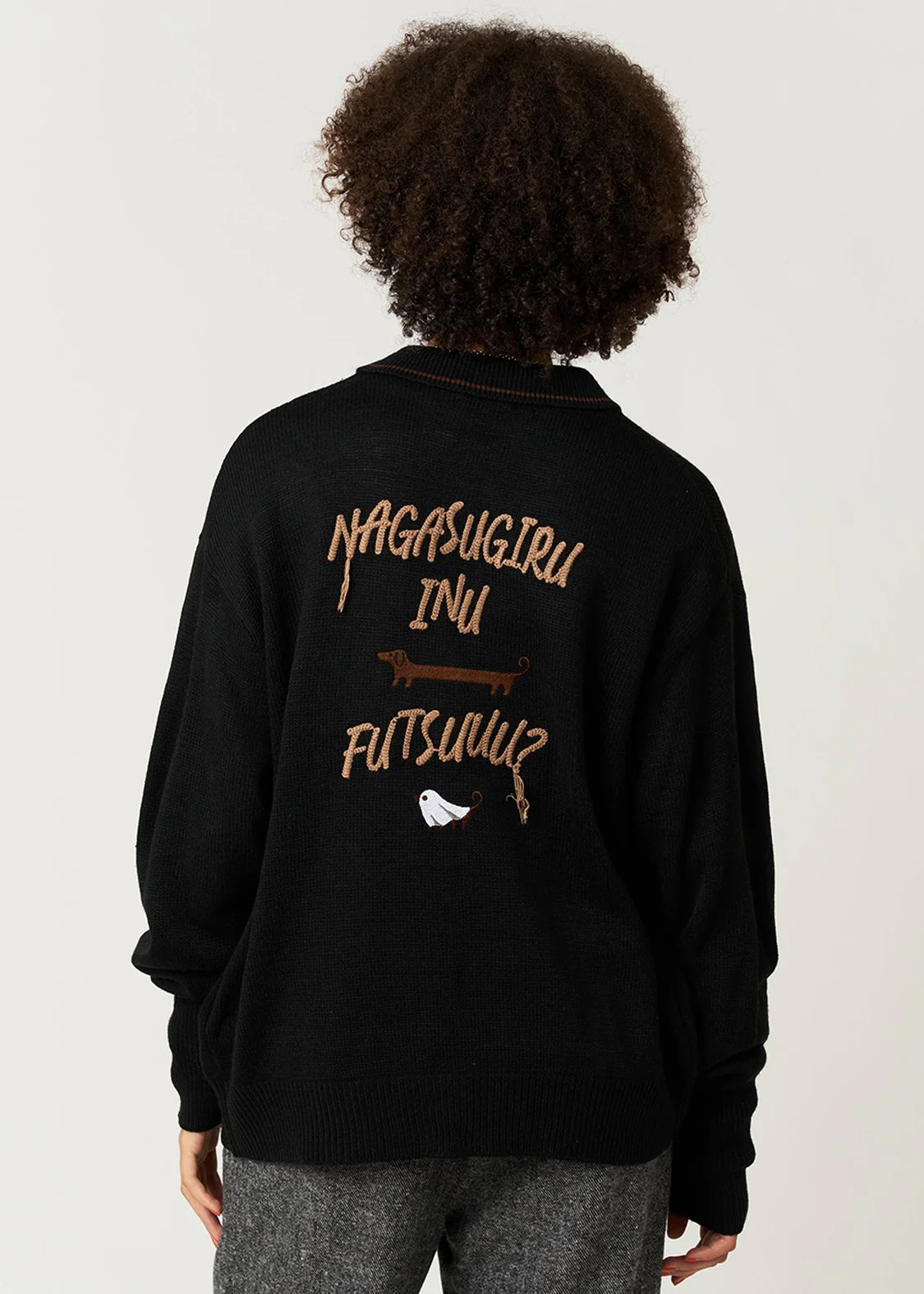 Nagasugiru Inu Ghost | Collared Knit Cardigan - Image 9
