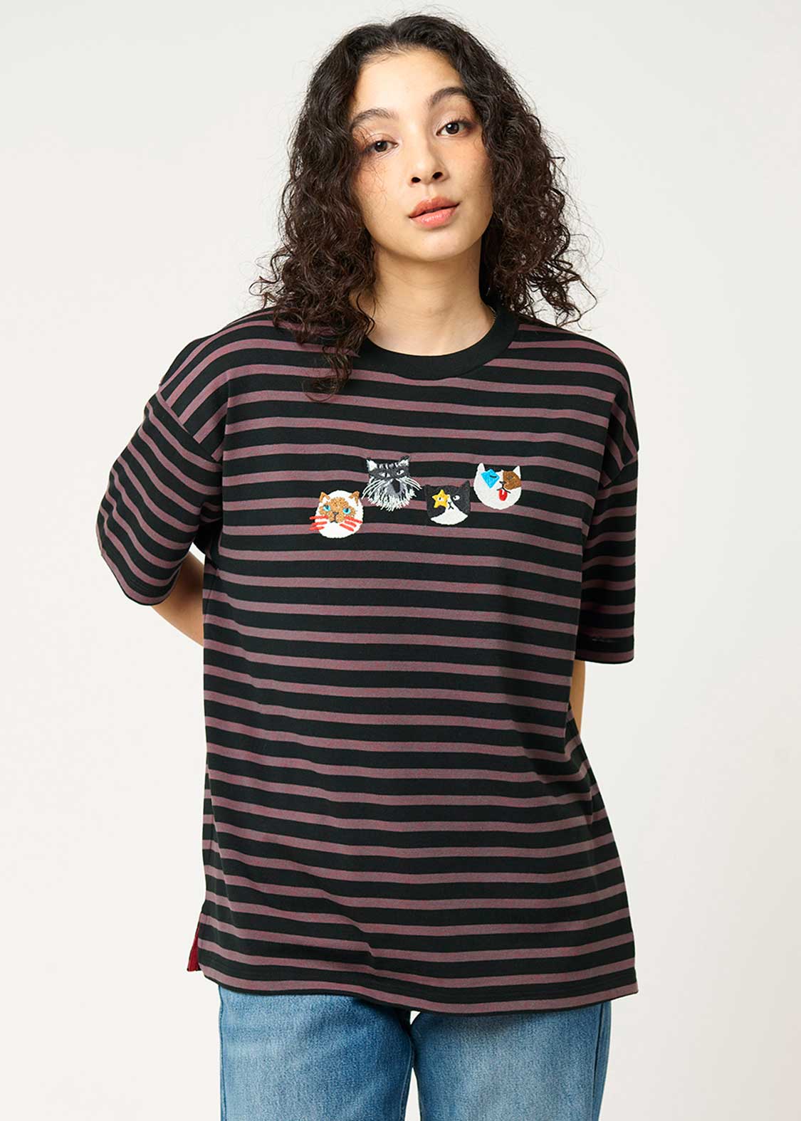 Double Face Stripe Tee (THE FOUR CATS Face) - Image 10
