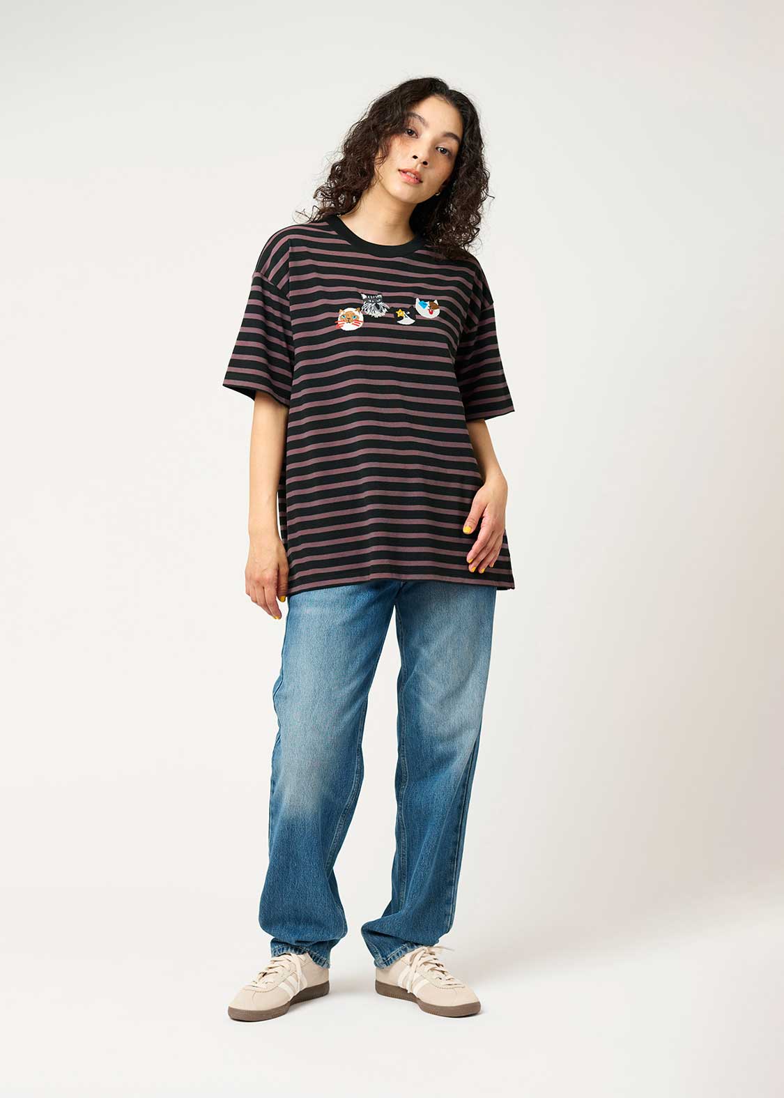 Double Face Stripe Tee (THE FOUR CATS Face) - Image 2