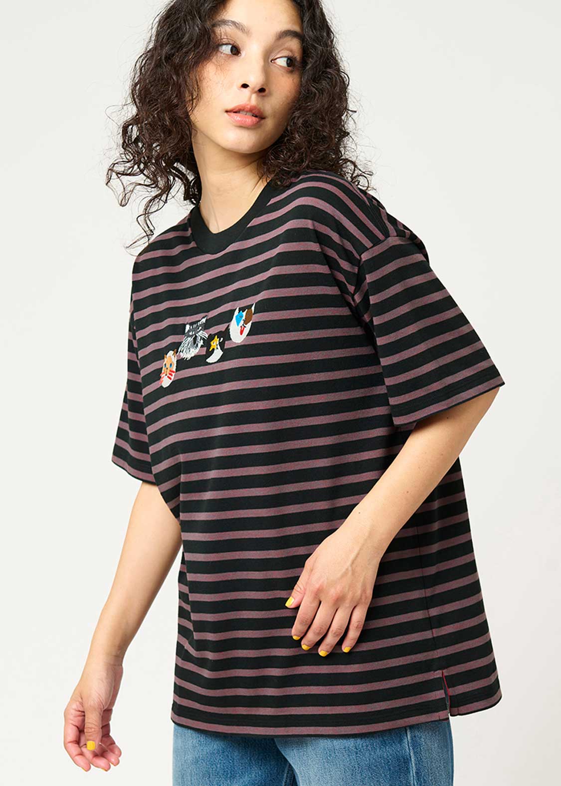 Double Face Stripe Tee (THE FOUR CATS Face) - Image 7