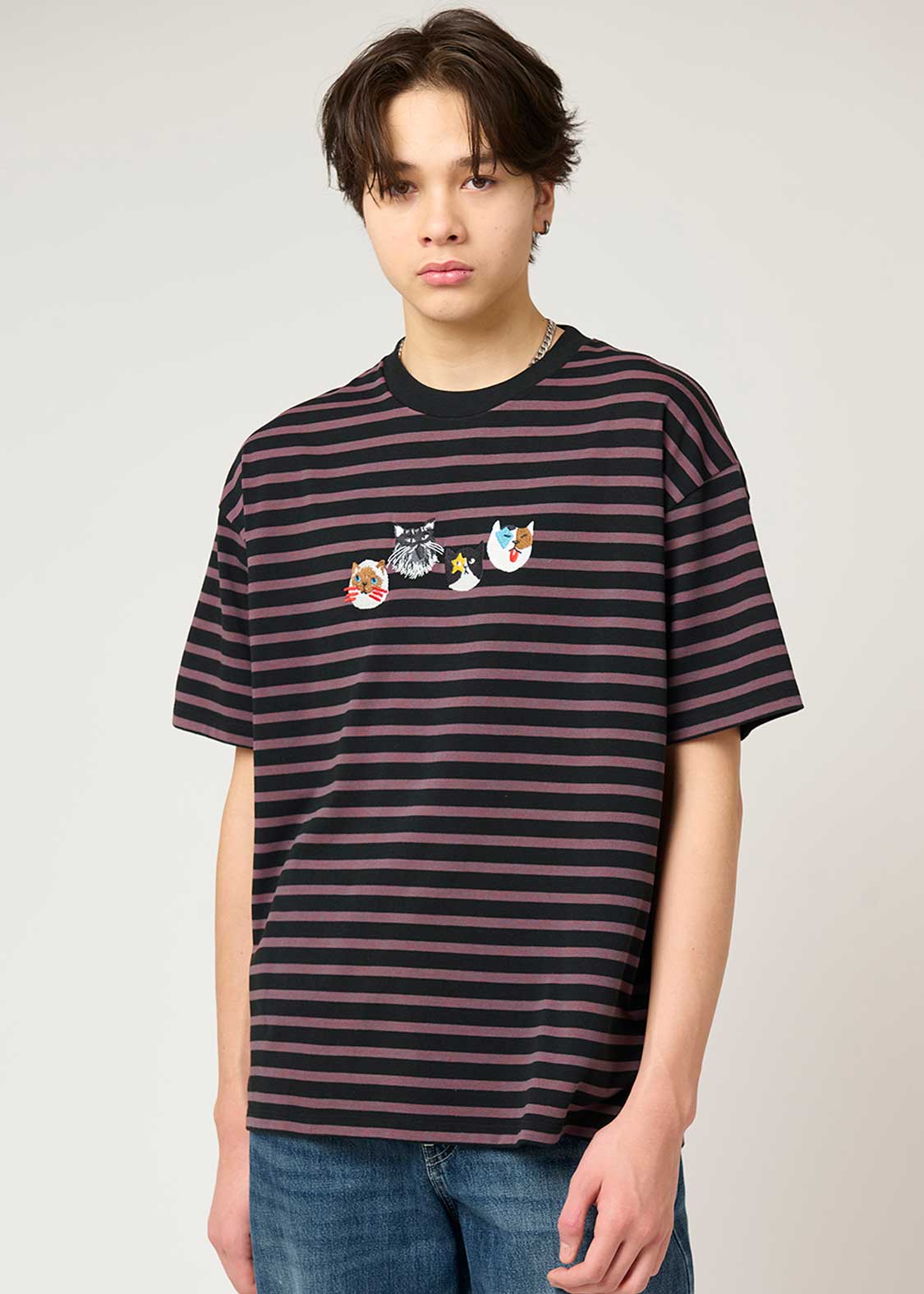 Double Face Stripe Tee (THE FOUR CATS Face) - Image 8