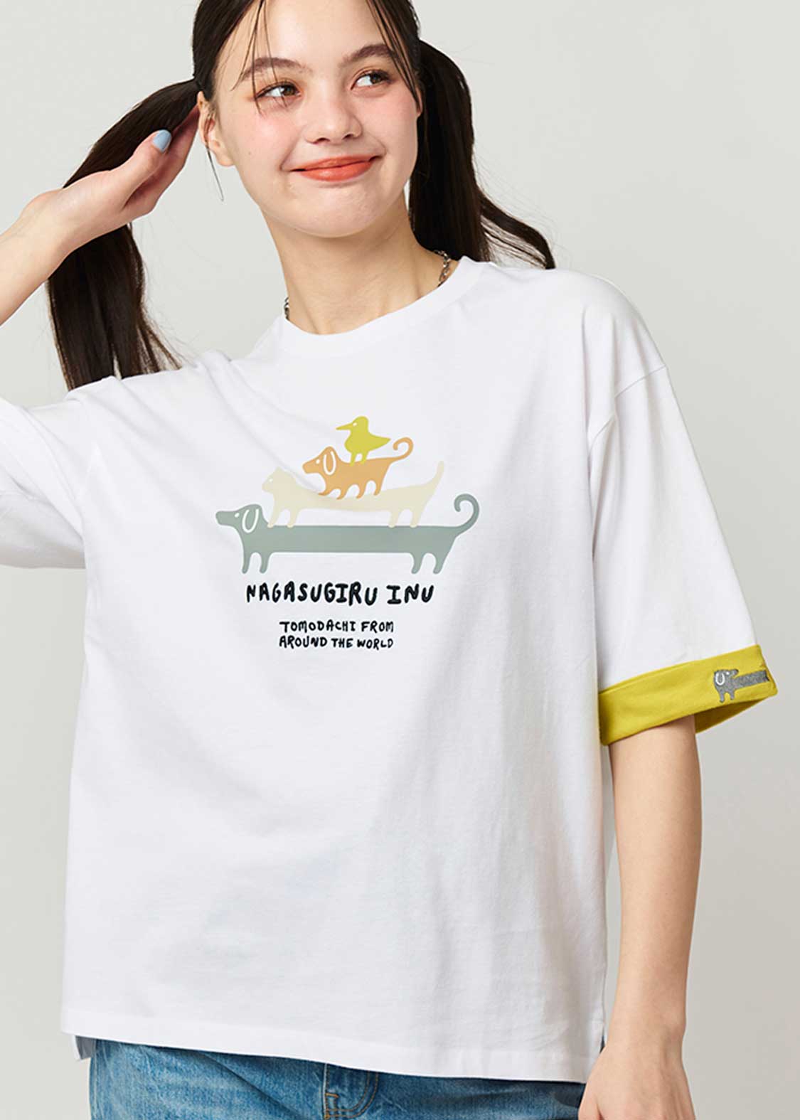 Nagasugiru Inu Tomodachi from Another World | Big Silhouette Roll-up T-shirt - Image 6
