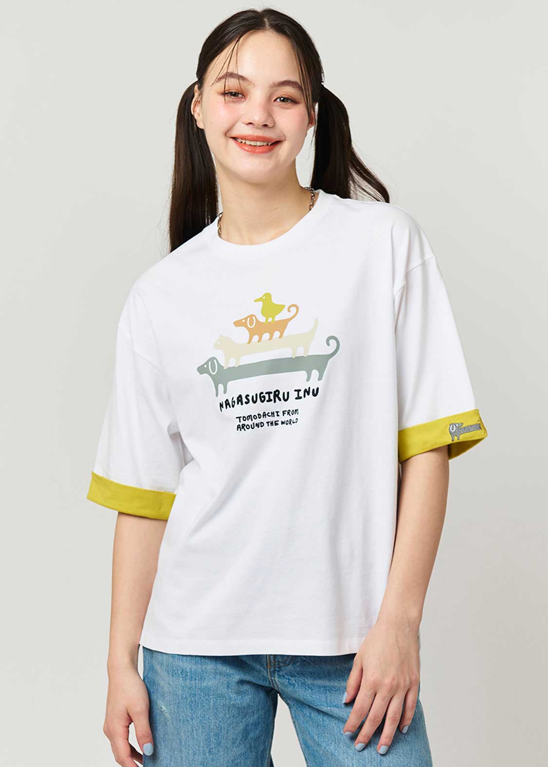 Nagasugiru Inu Tomodachi from Another World | Big Silhouette Roll-up T-shirt - Image 9