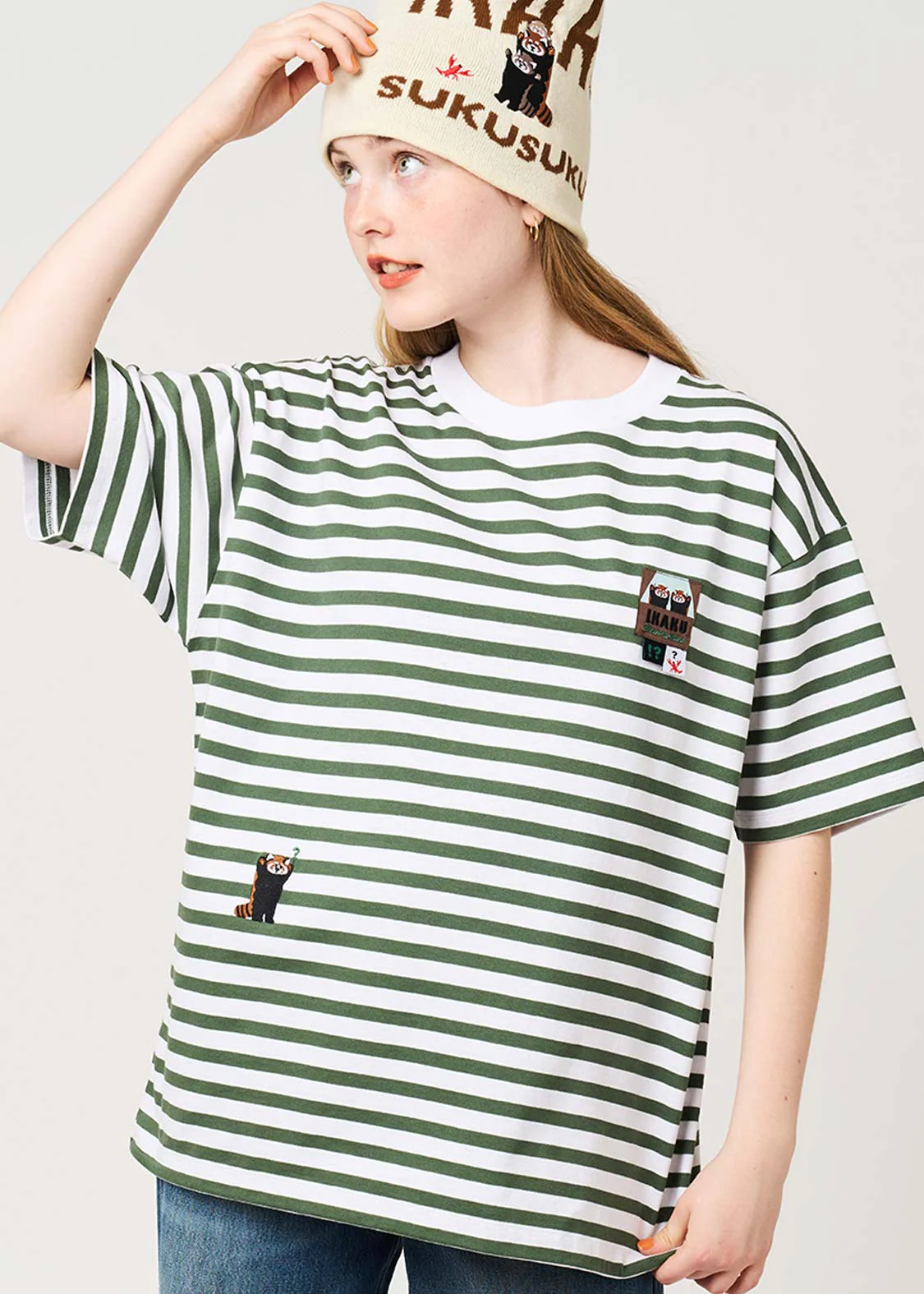 Ikaku Bikkuri Hatena | Border Big Silhouette T-Shirt - Image 6