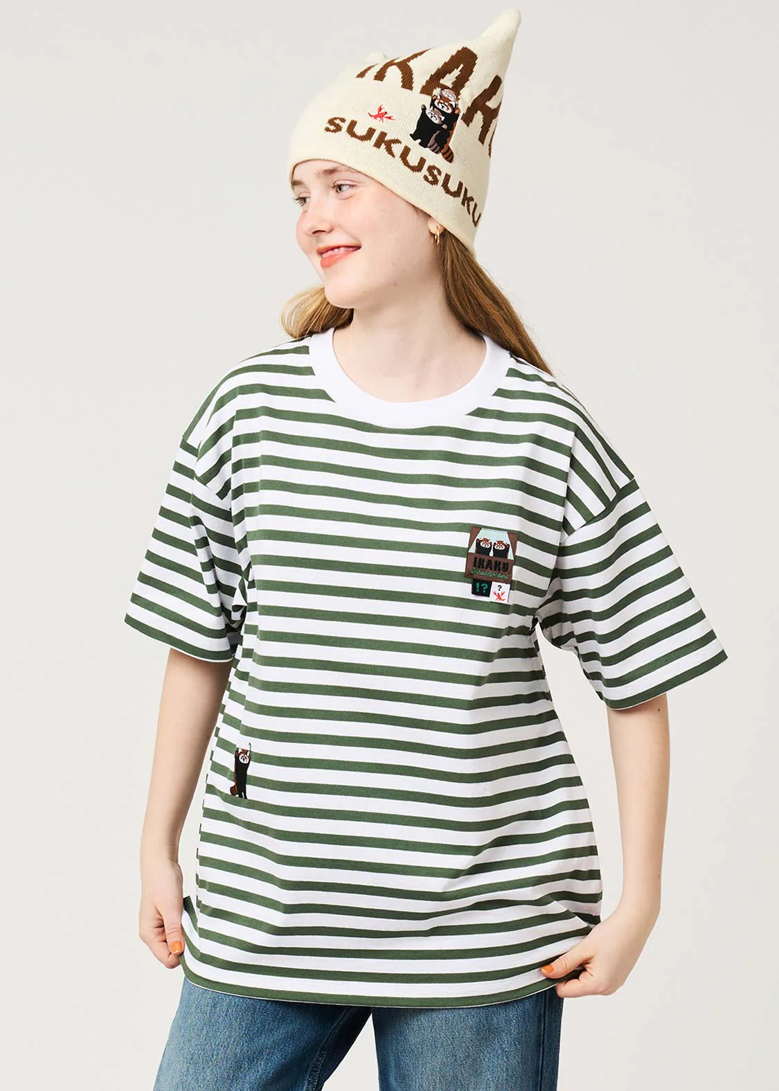 Ikaku Bikkuri Hatena | Border Big Silhouette T-Shirt - Image 9