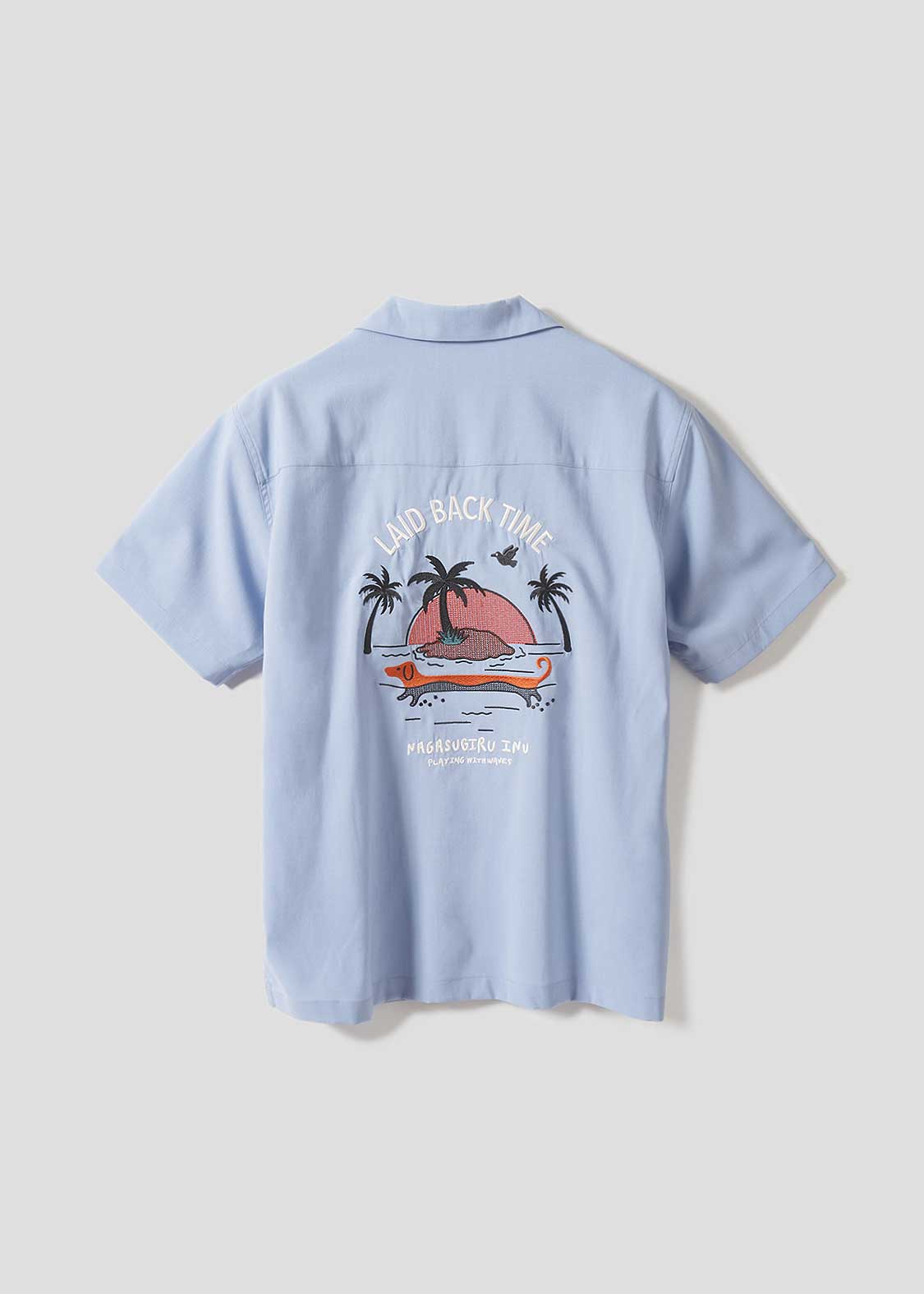 Nagasugiru Inu Playing With Waves | Linen Touch Open Collar Shirt