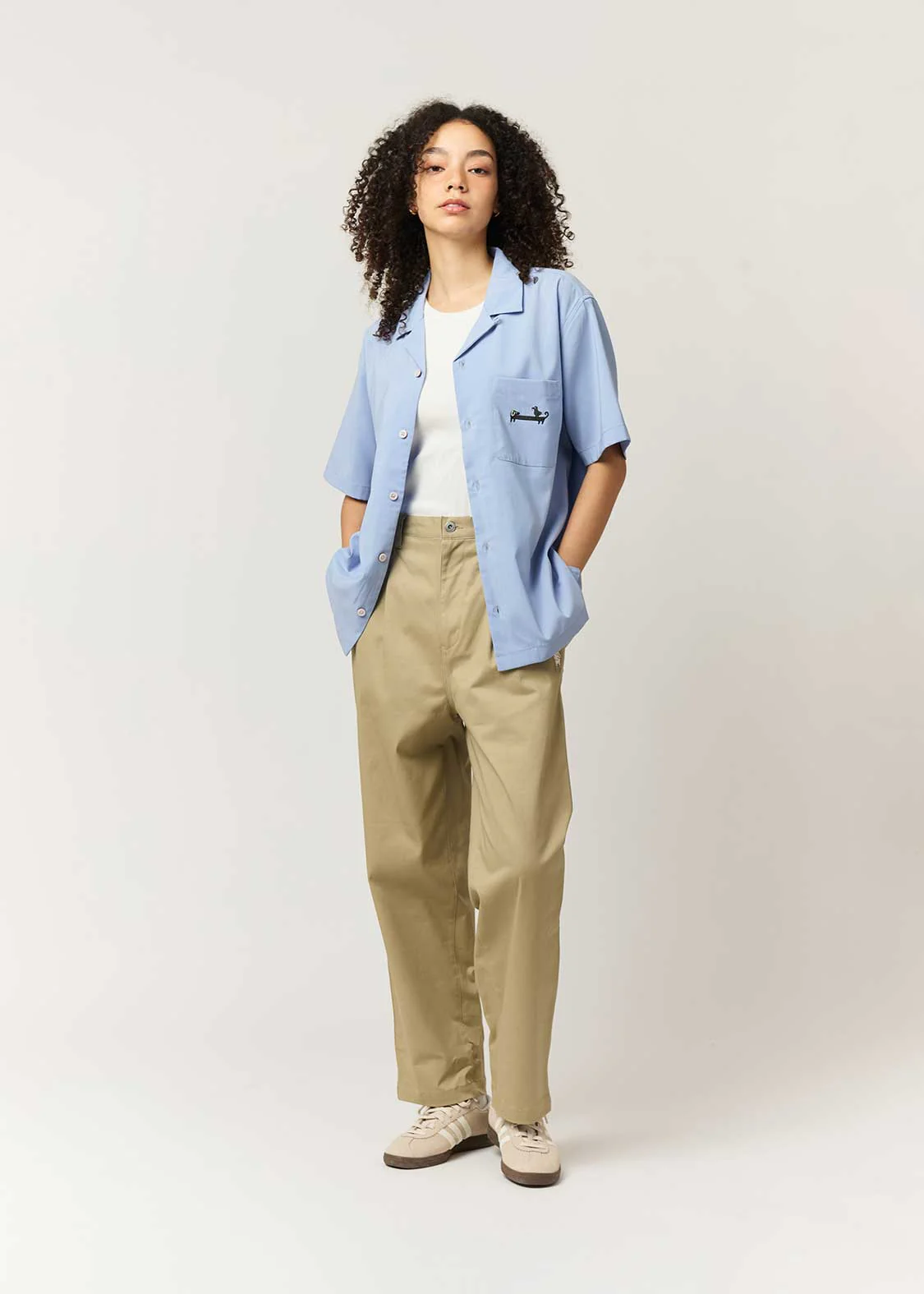 Nagasugiru Inu Playing With Waves | Linen Touch Open Collar Shirt - Image 10