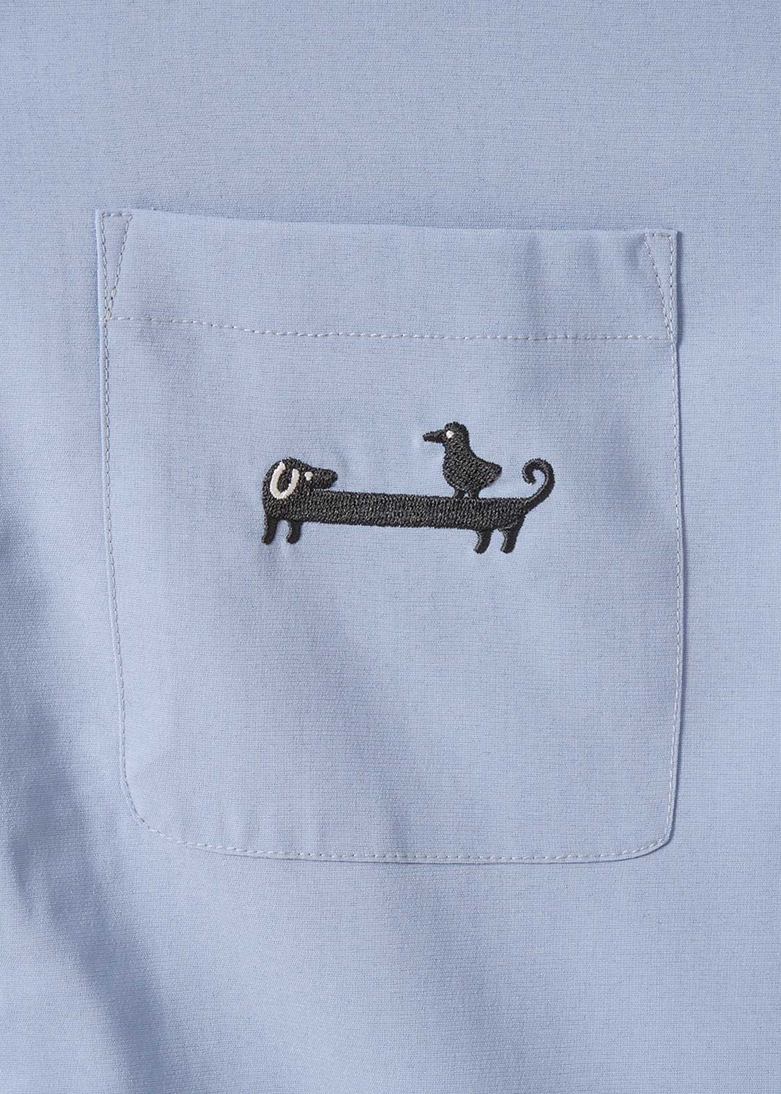 Nagasugiru Inu Playing With Waves | Linen Touch Open Collar Shirt - Image 4