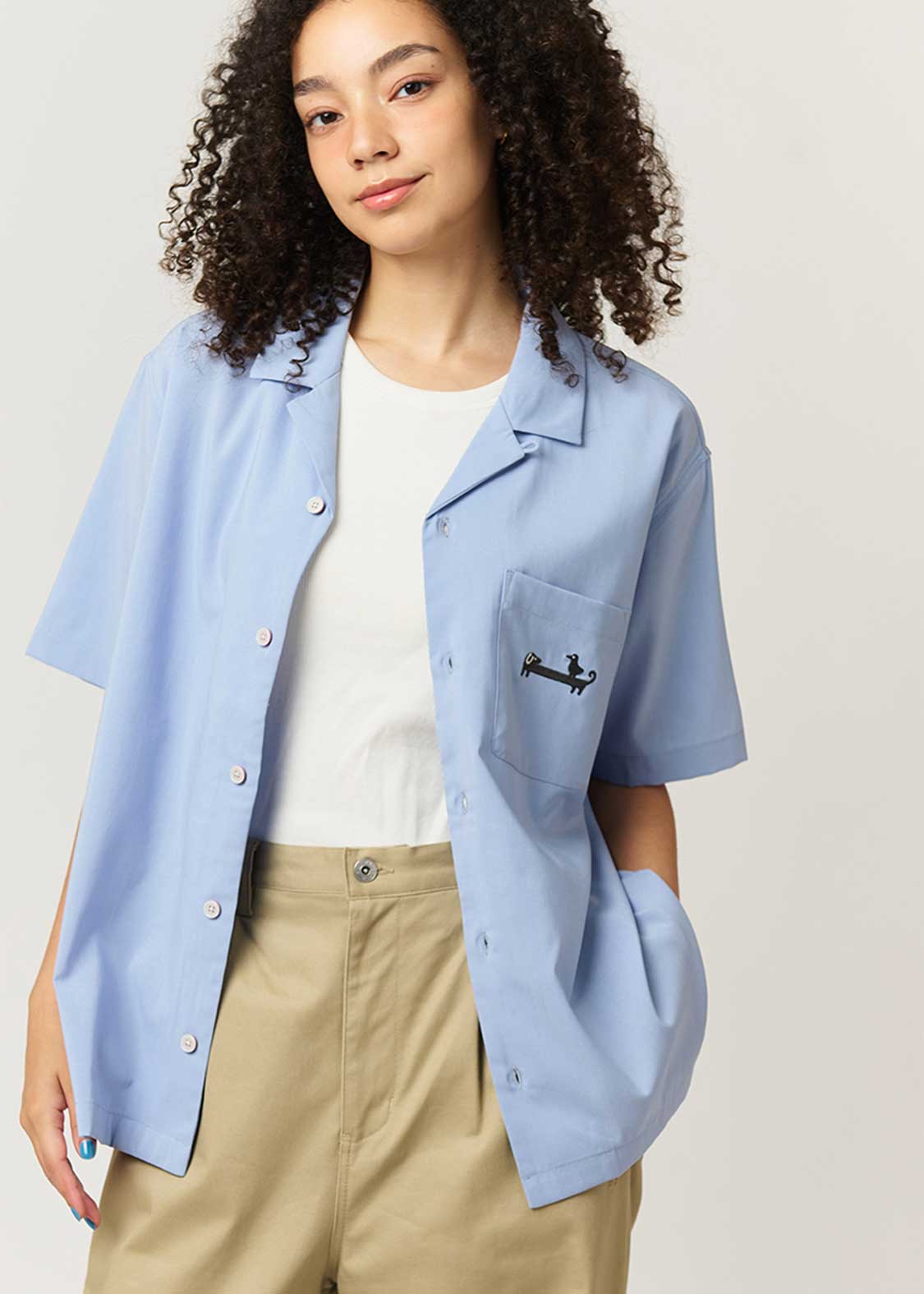 Nagasugiru Inu Playing With Waves | Linen Touch Open Collar Shirt - Image 6