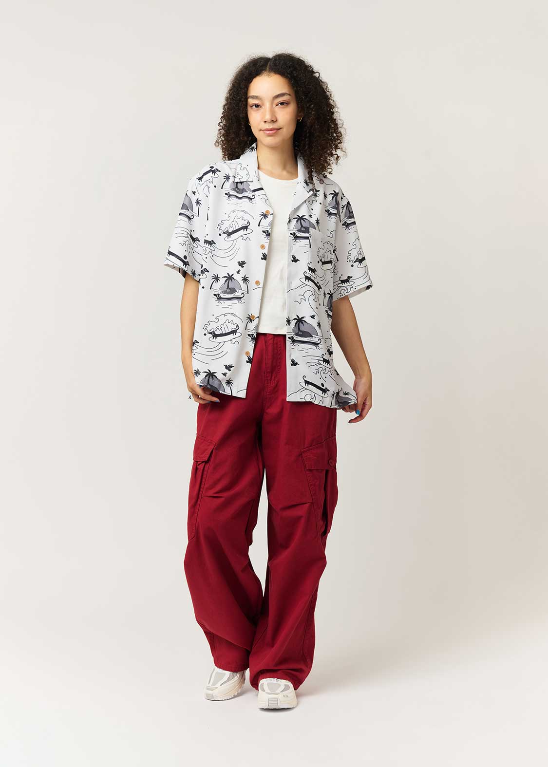 Nagasugiru Inu Playing With Waves | Open Collar Aloha Shirt - Image 10