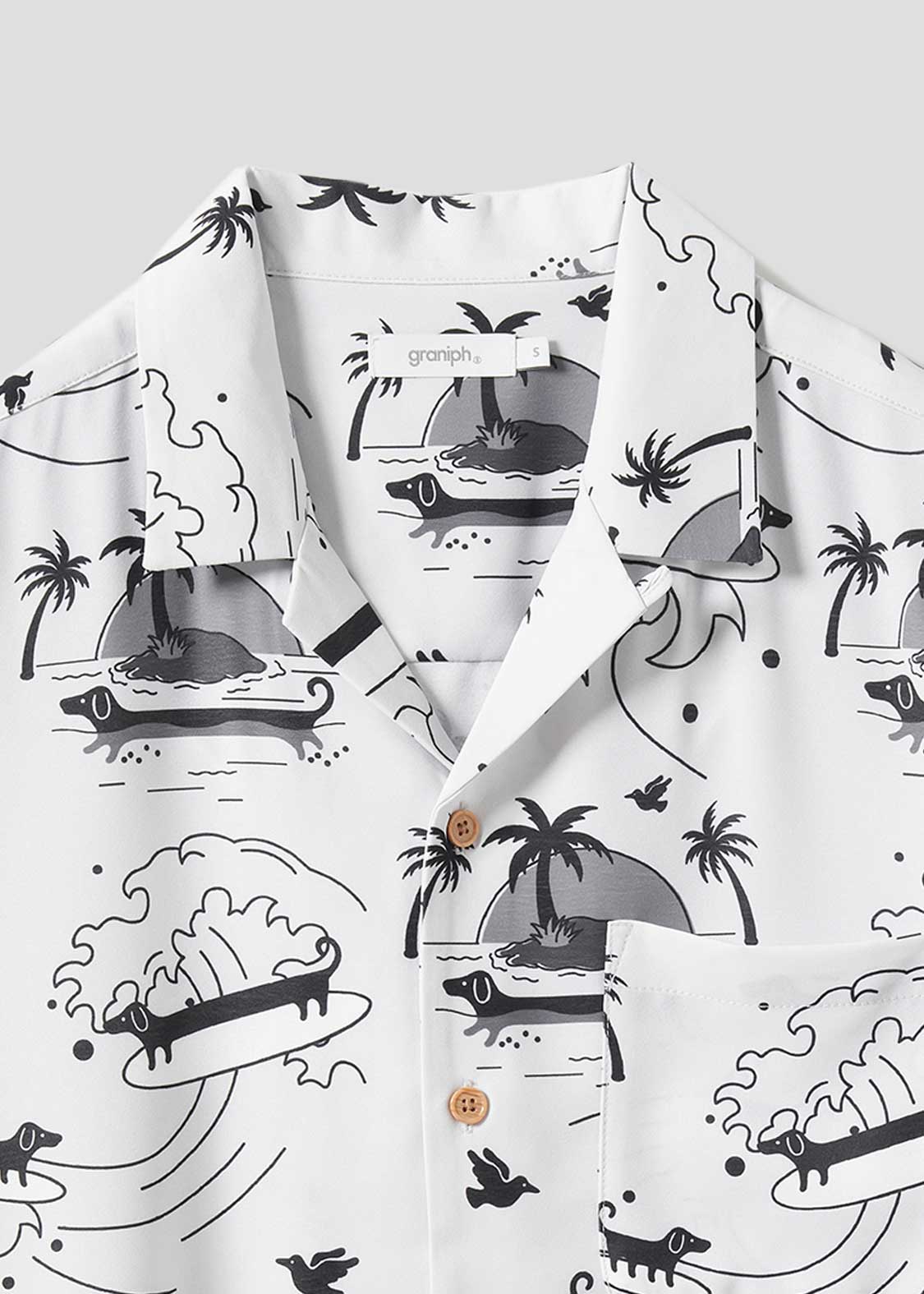 Nagasugiru Inu Playing With Waves | Open Collar Aloha Shirt - Image 3