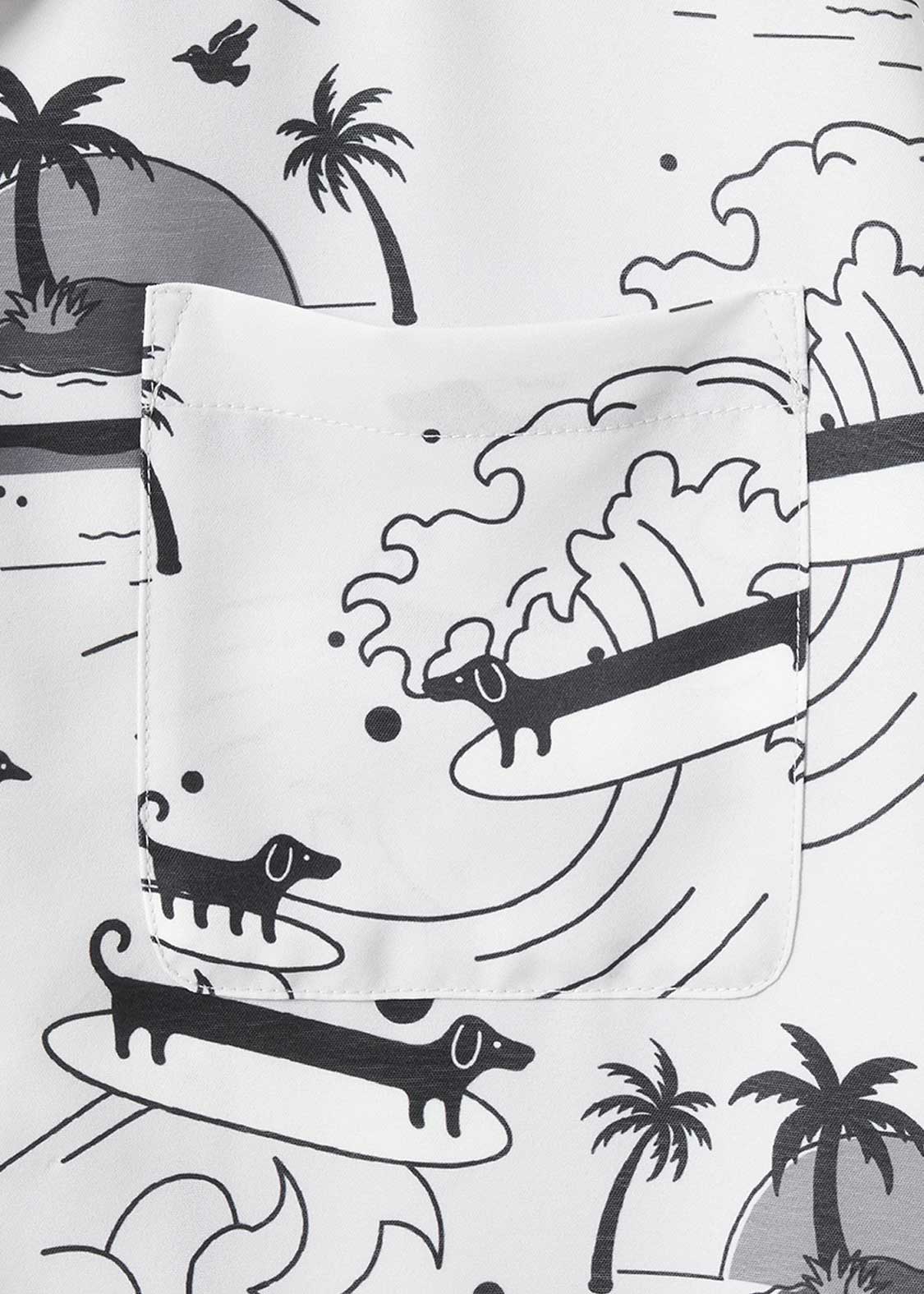 Nagasugiru Inu Playing With Waves | Open Collar Aloha Shirt - Image 5