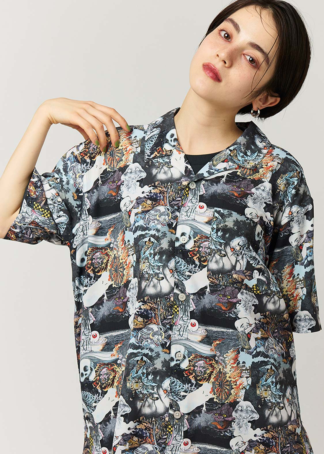Shigeru Mizuki - Yokai All Stars | Big Silhouette Open Collar Shirt - Image 6