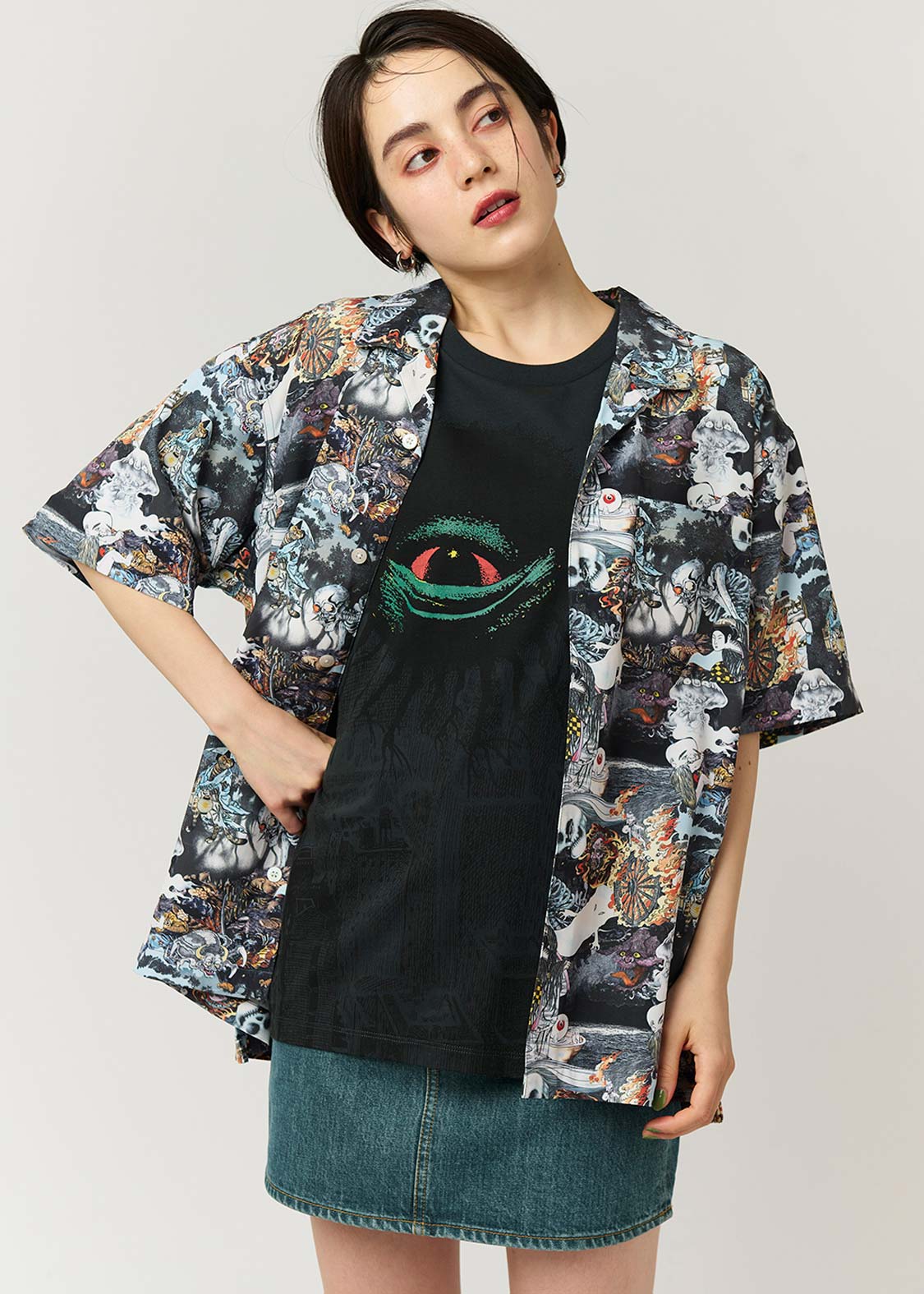 Shigeru Mizuki - Yokai All Stars | Big Silhouette Open Collar Shirt - Image 9
