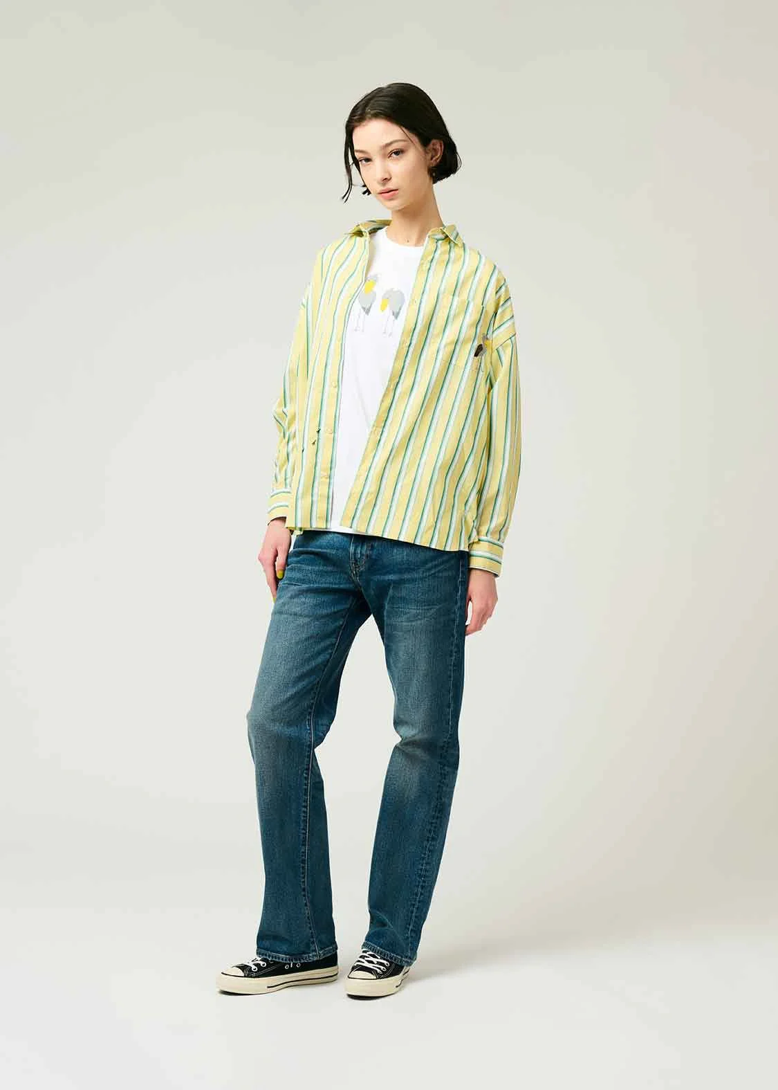 Stripe Big silhouette Long Sleeve Shirt (Hashibiroko) - Image 10