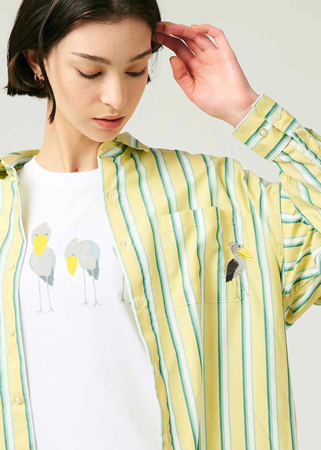 Stripe Big silhouette Long Sleeve Shirt (Hashibiroko) - Image 9