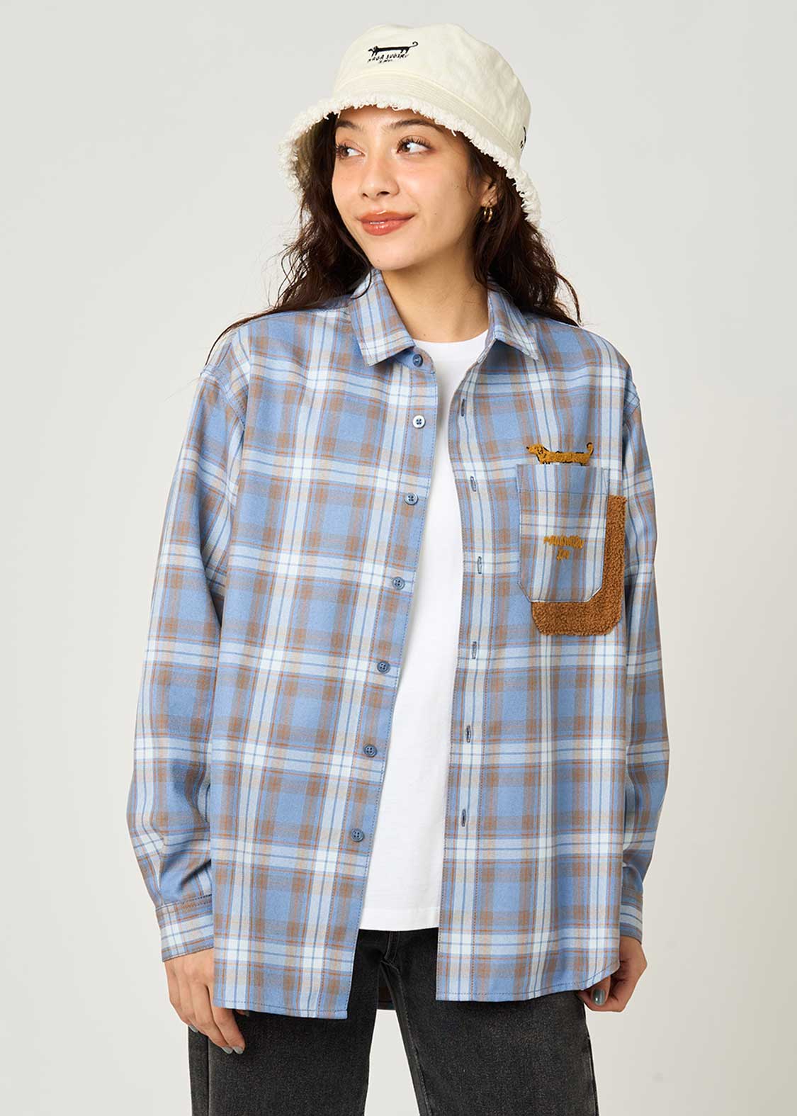 Painted Nagasugiru Inu | Loose Fit Check Shirt - Image 9