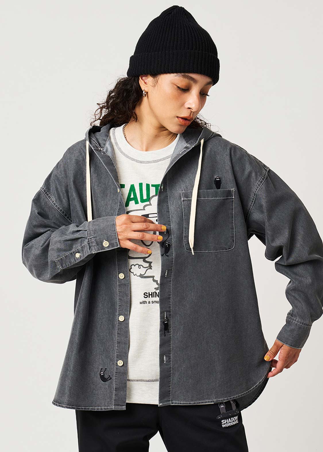 Beautiful Shadow Shinobi | Denim Big Hooded Shirt - Image 6