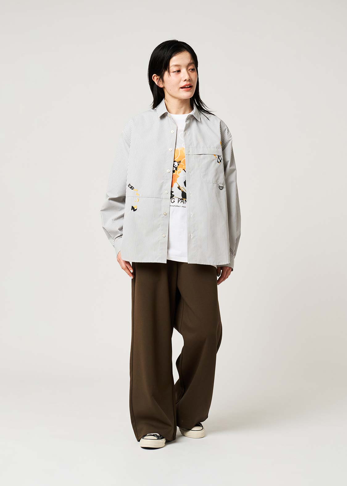 Rolling Pandas Painting | Loose-Fitting Shirt With Contrasting Stripes - Image 10