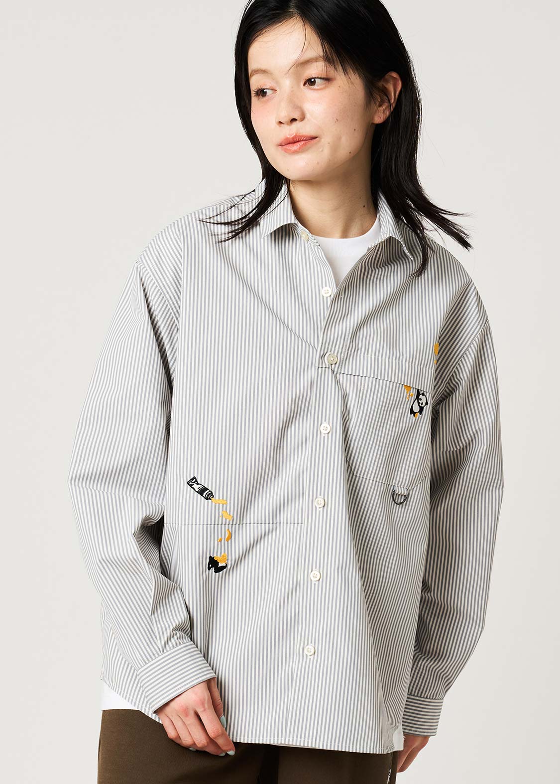 Rolling Pandas Painting | Loose-Fitting Shirt With Contrasting Stripes - Image 6