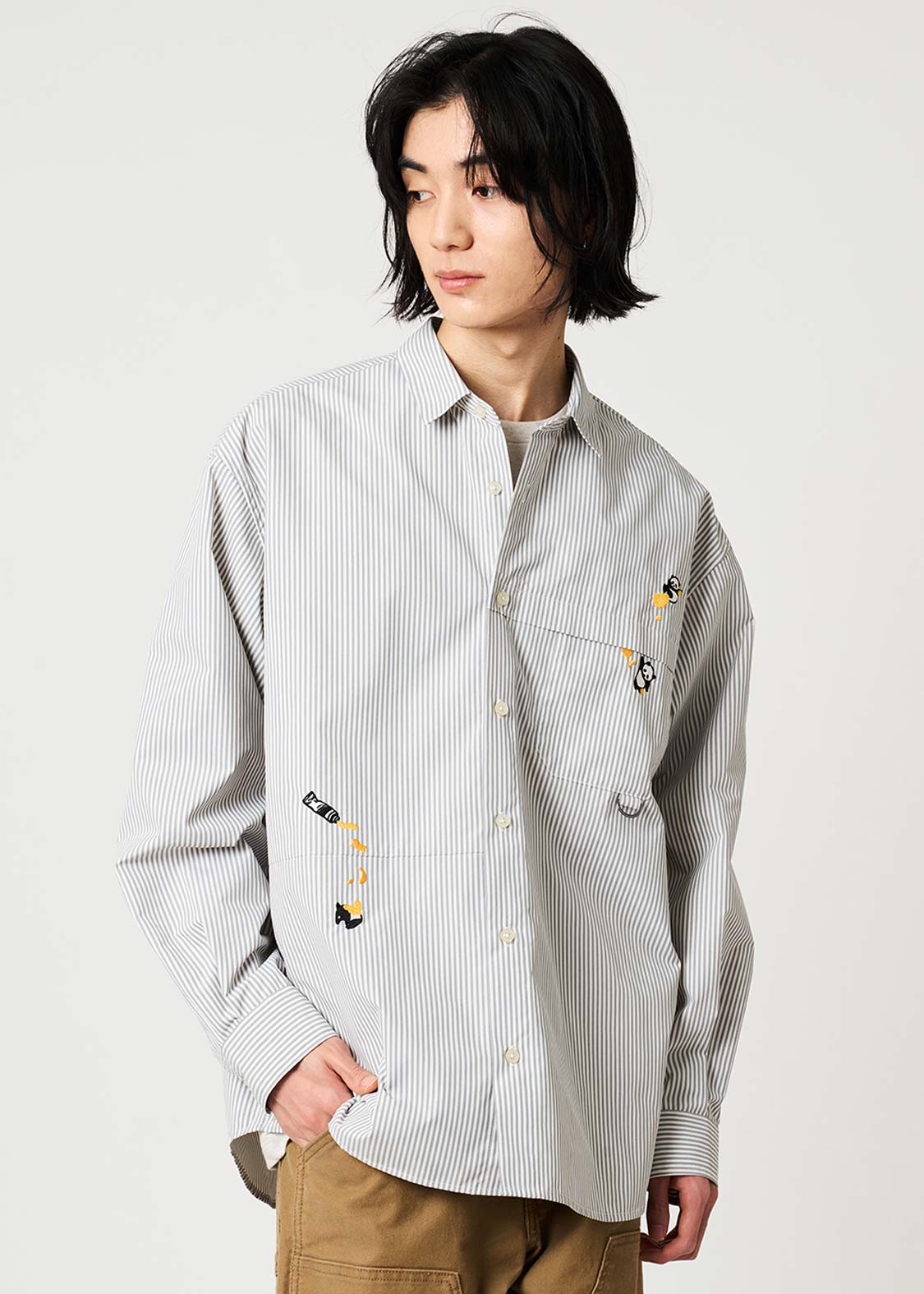 Rolling Pandas Painting | Loose-Fitting Shirt With Contrasting Stripes - Image 7