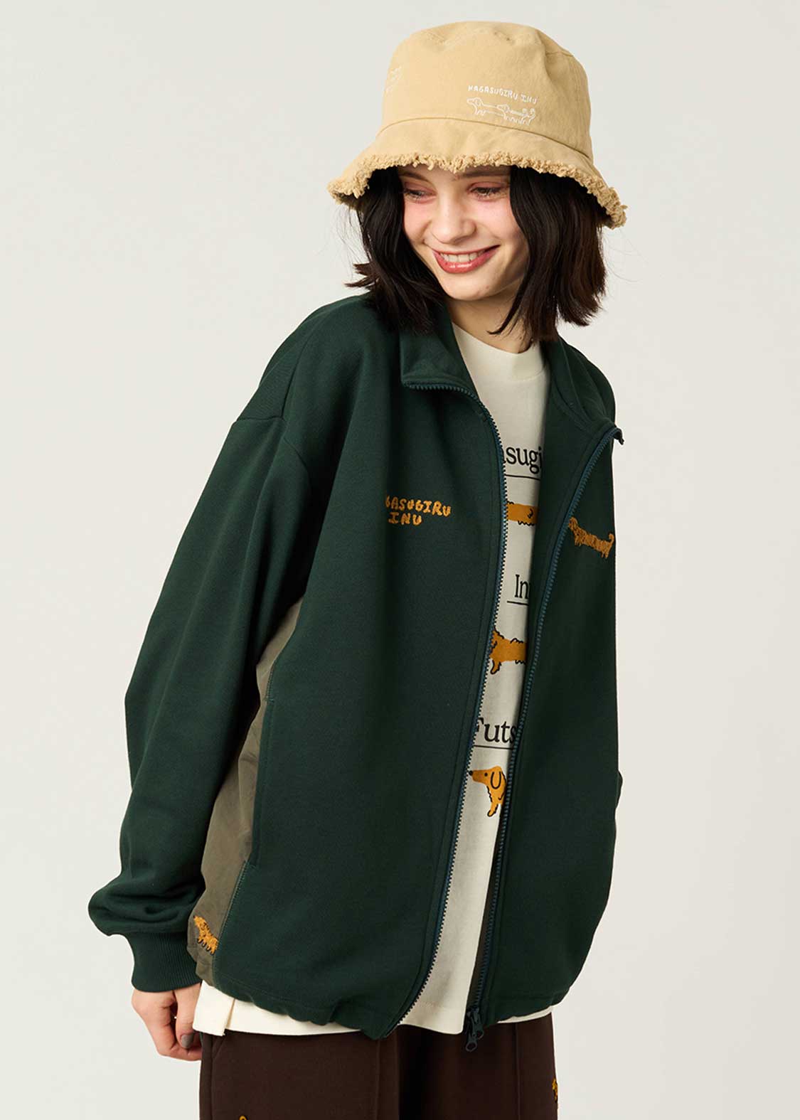 Painted Nagasugiru Inu | Fleece Stand-Up Zip Blouson - Image 6