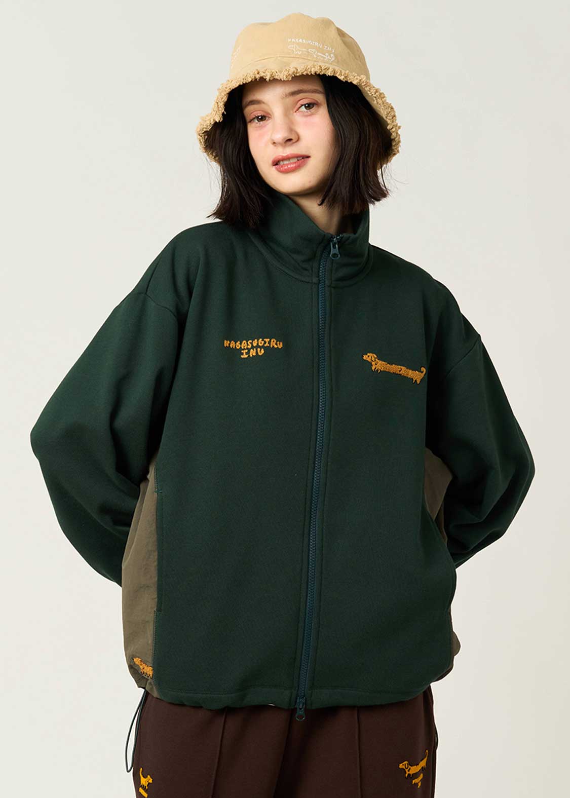Painted Nagasugiru Inu | Fleece Stand-Up Zip Blouson - Image 9