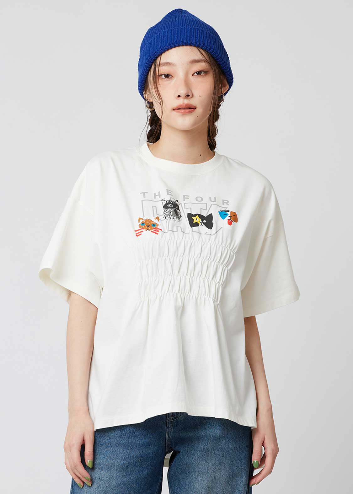 Shirring Short Sleeve Tee (THE FOUR CATS Face) - Image 10