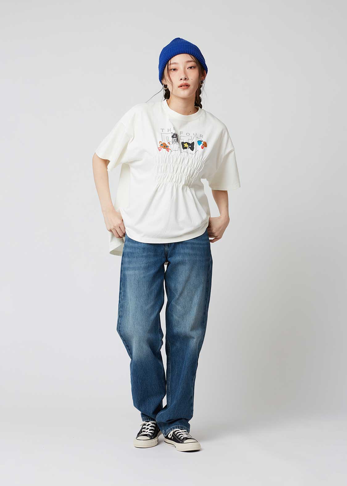 Shirring Short Sleeve Tee (THE FOUR CATS Face) - Image 9