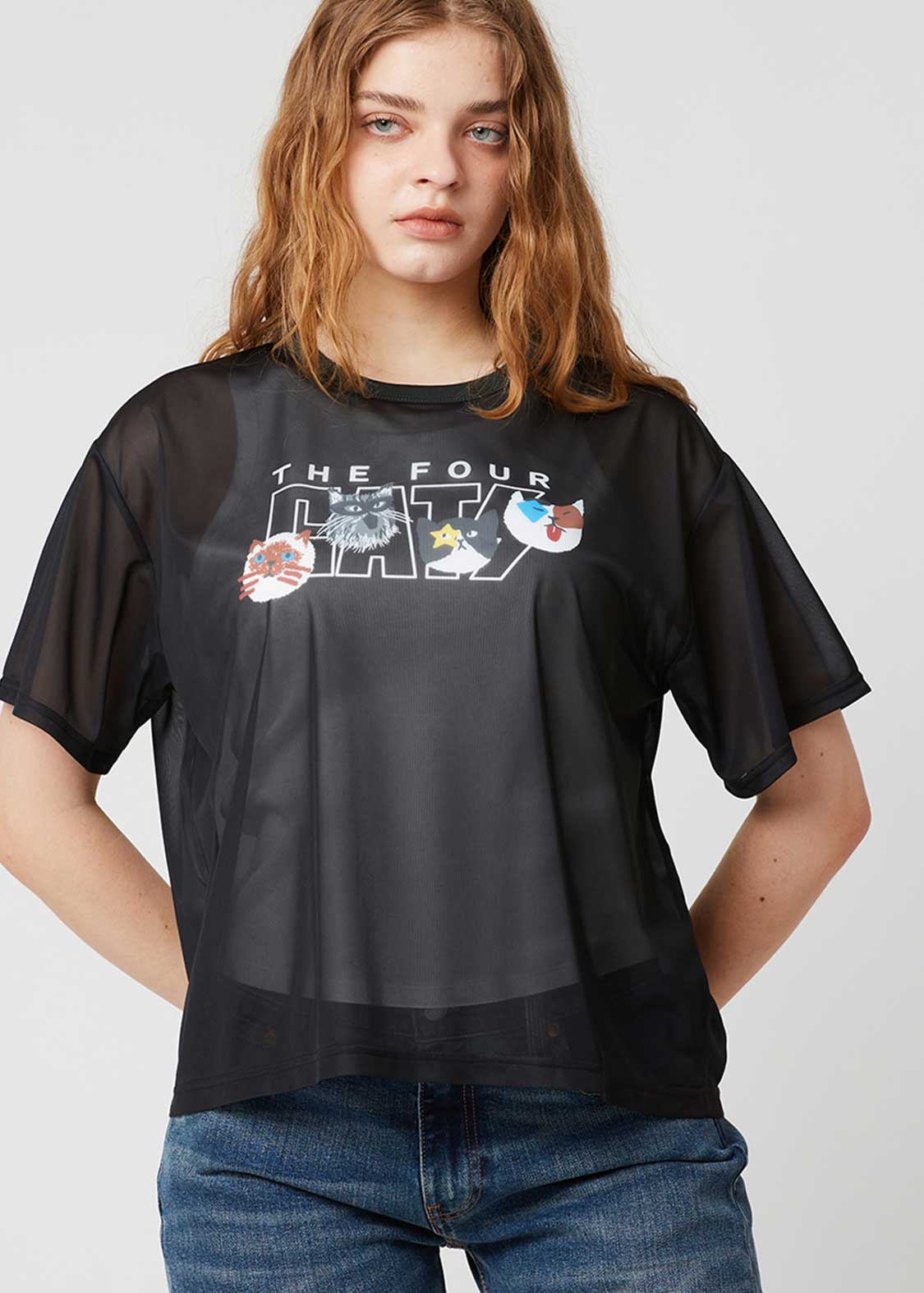 The Four Cats Face | Sheer Trim T-Shirt - Image 6