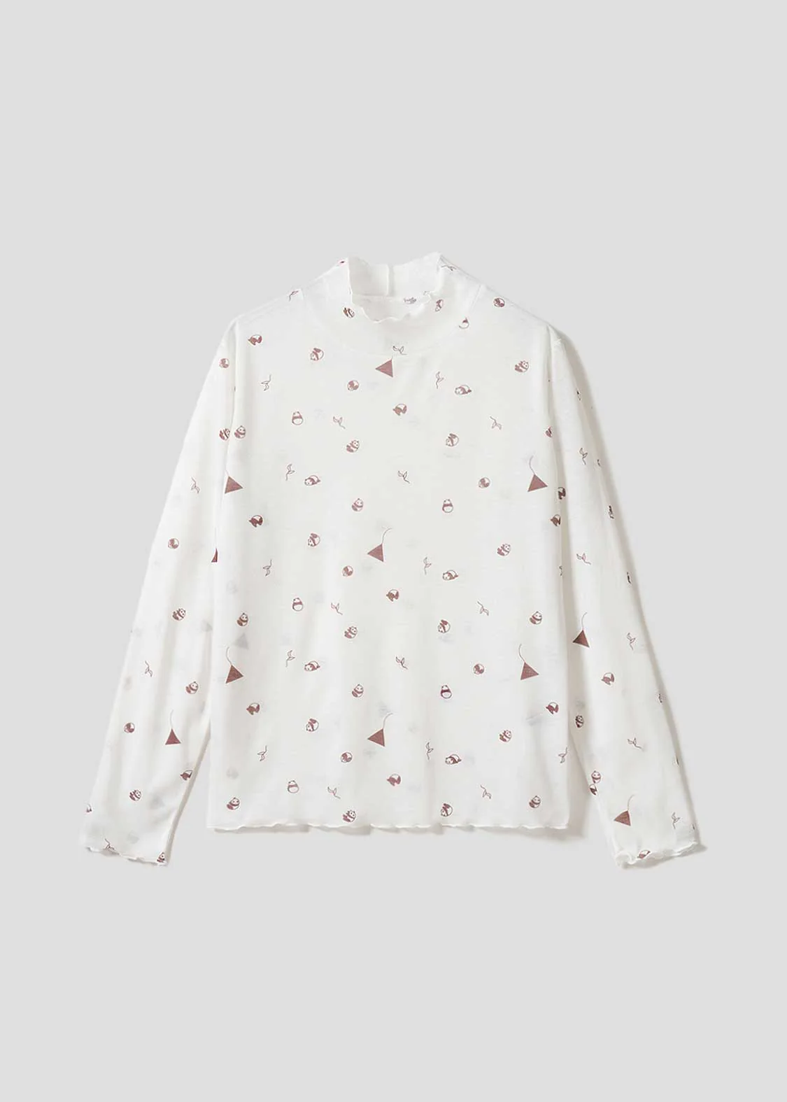 Rolling Pandas Tee | Sheer Mock Neck Top