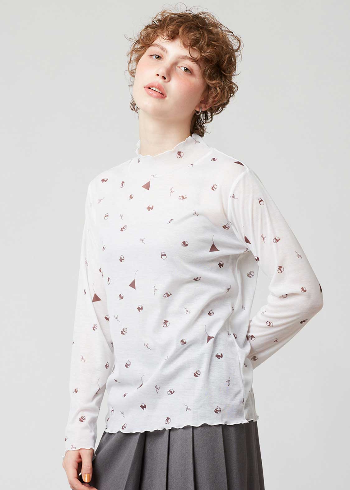 Rolling Pandas Tee | Sheer Mock Neck Top - Image 6