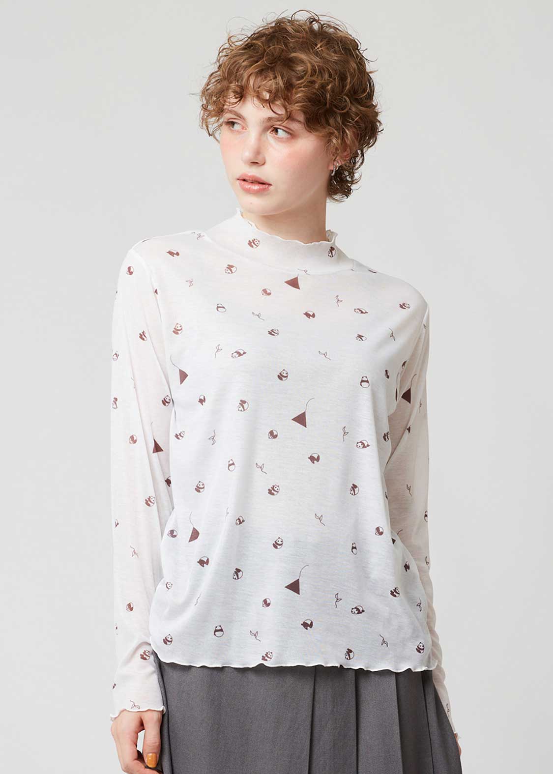 Rolling Pandas Tee | Sheer Mock Neck Top - Image 9