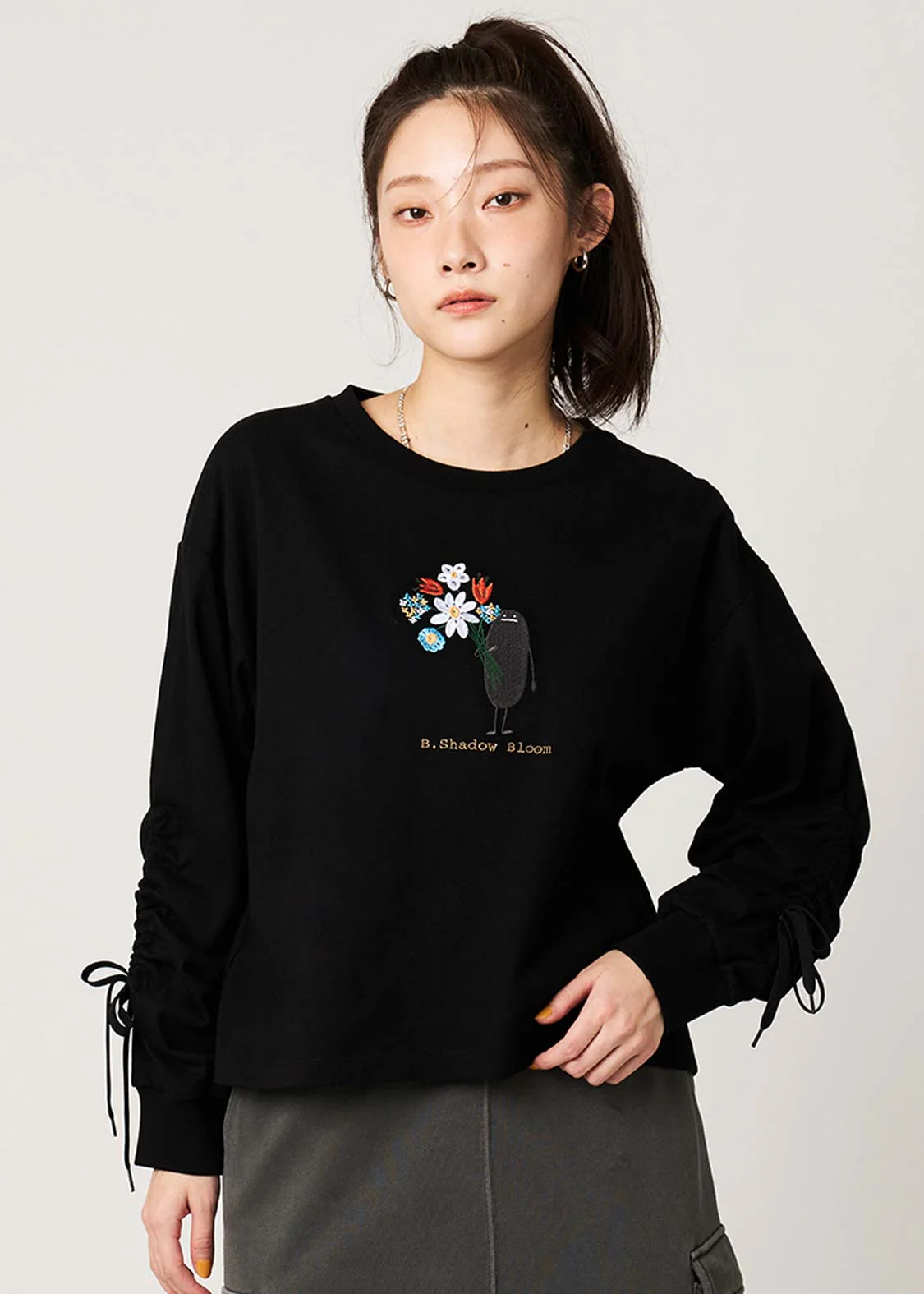 Beautiful Shadow Bloom | Gathered Sleeve Long T-Shirt - Image 6