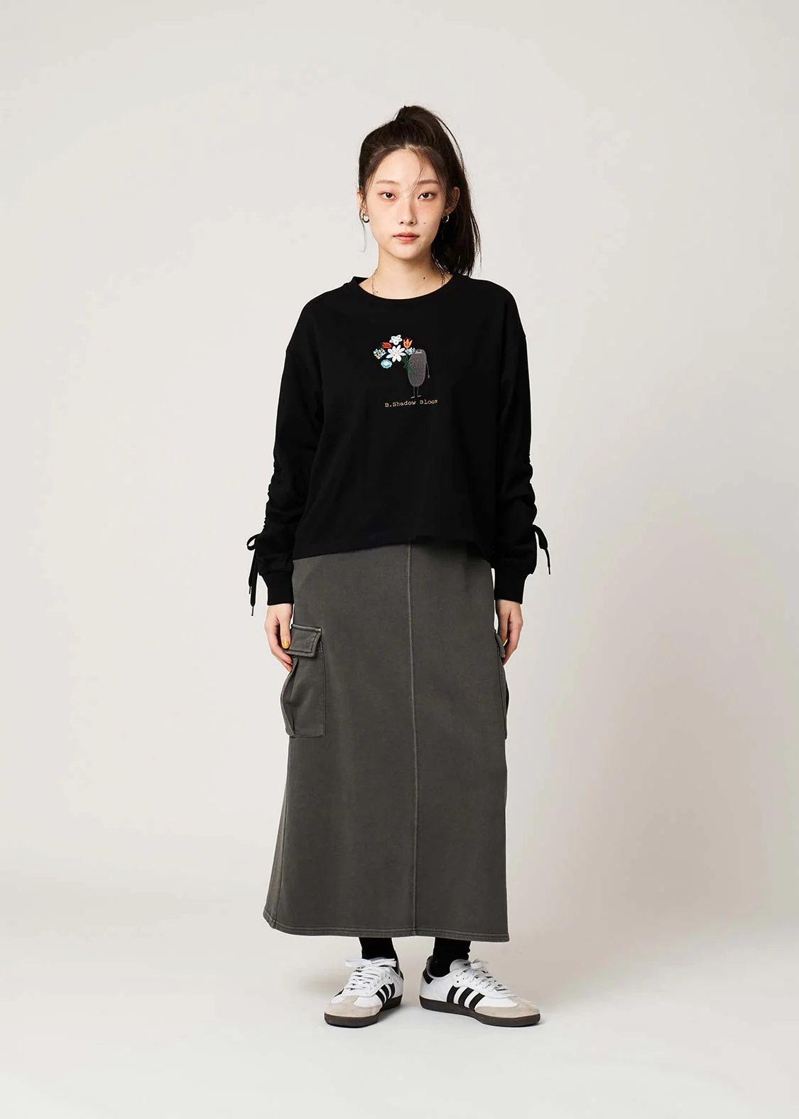 Beautiful Shadow Bloom | Gathered Sleeve Long T-Shirt - Image 8