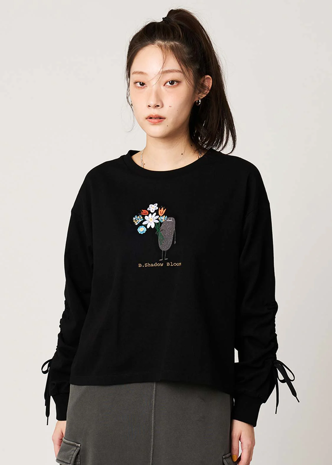 Beautiful Shadow Bloom | Gathered Sleeve Long T-Shirt - Image 9