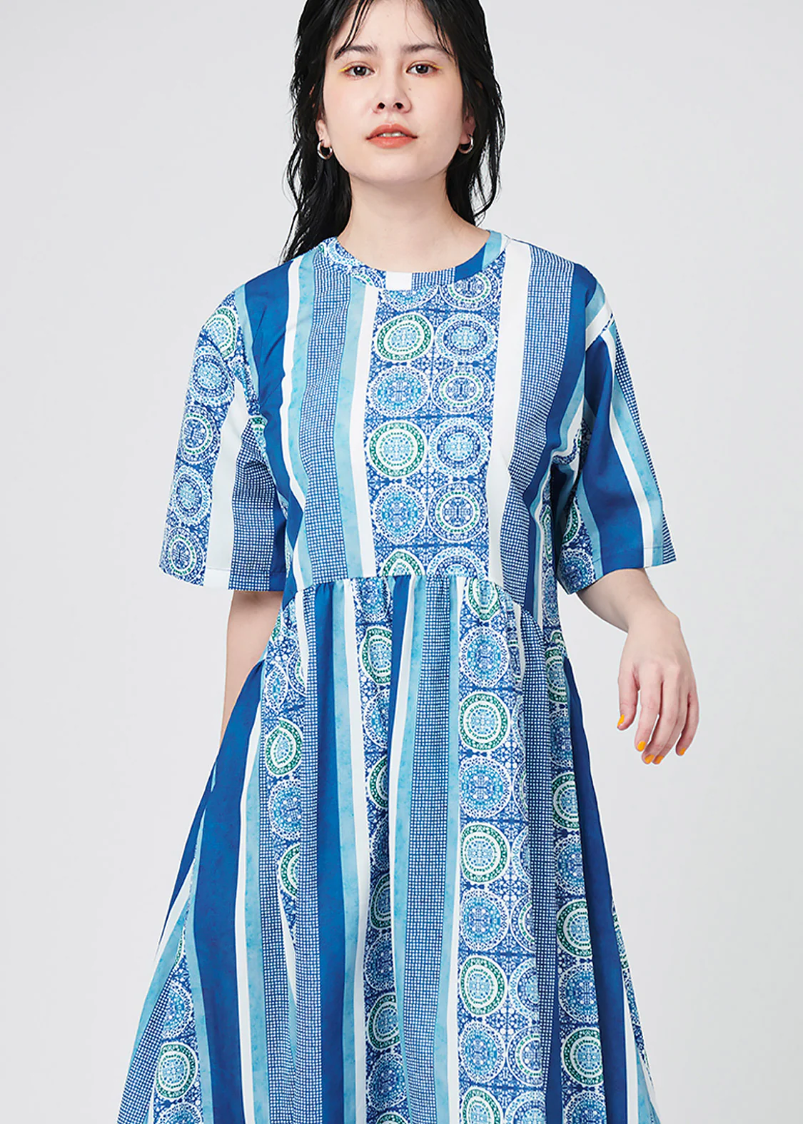 Multi Pattern Short Sleeve Shirt One-Piece (Nostalgic Pottery) - Image 7