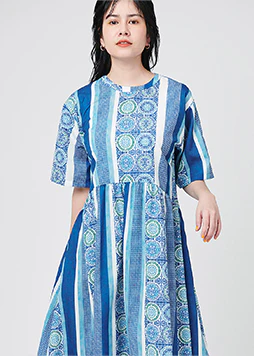 Multi Pattern Short Sleeve Shirt One-Piece (Nostalgic Pottery) - Image 8