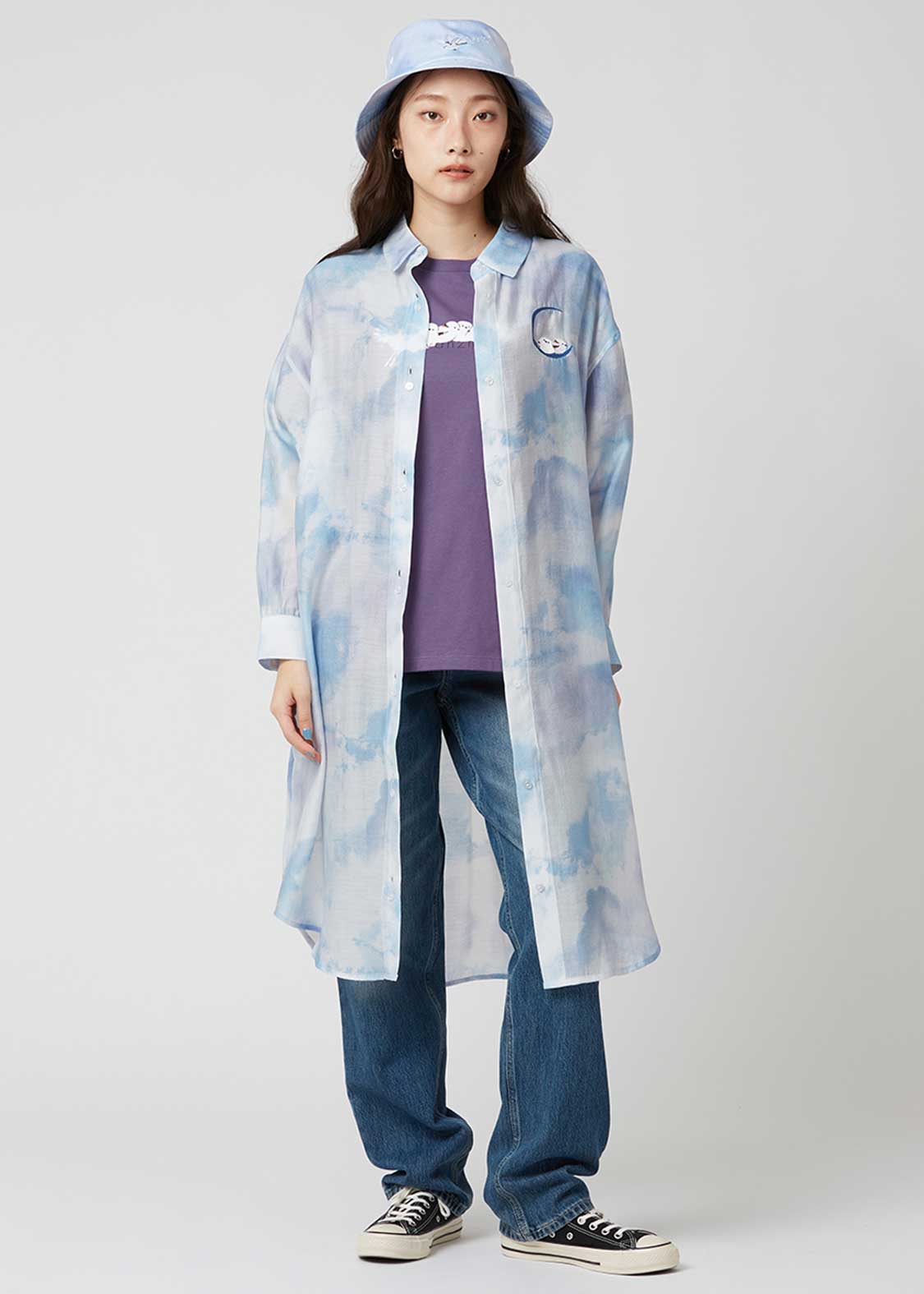 Long Sleeve Sheer Shirt One-Piece (Shimaenaga 2) - Image 10