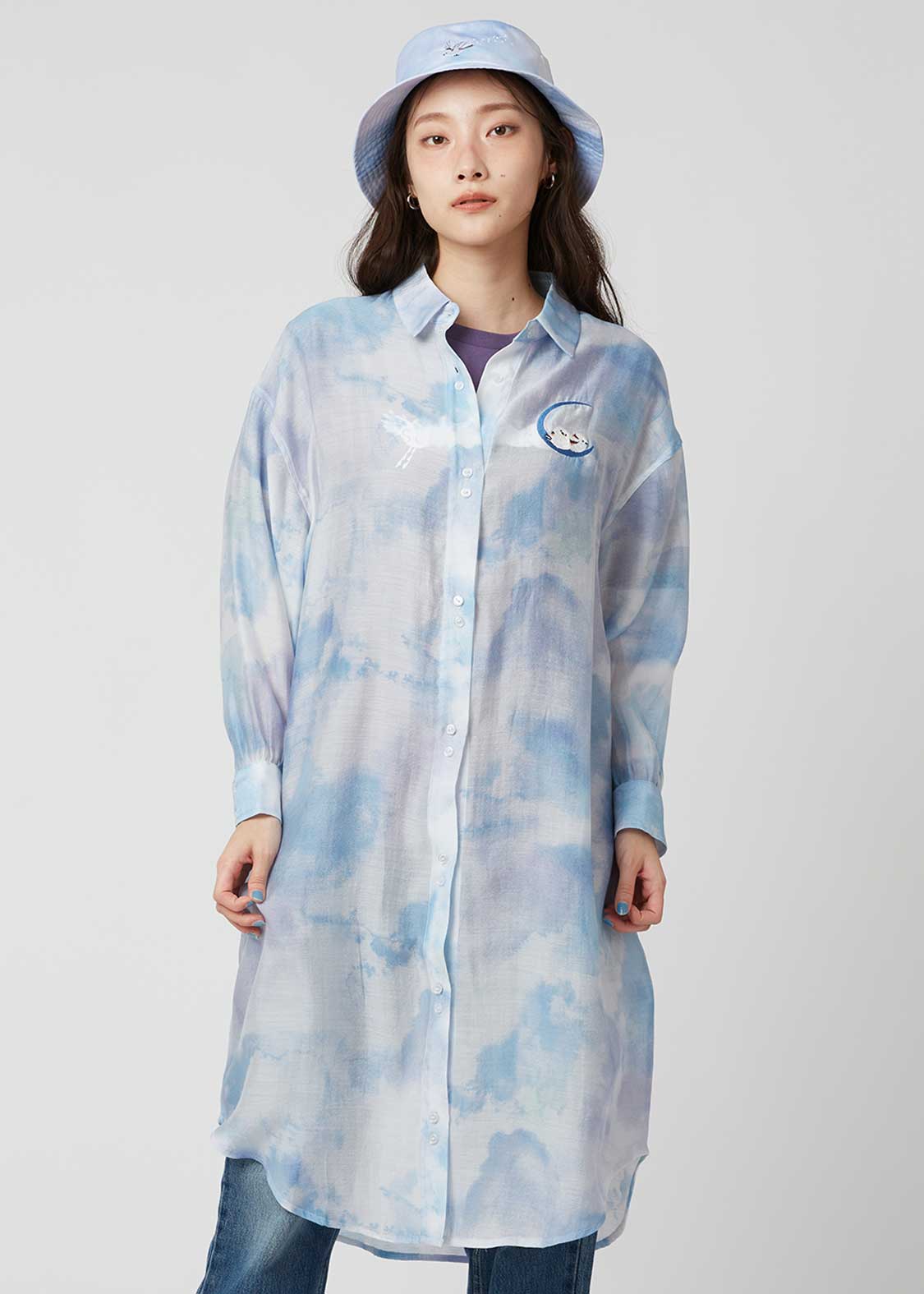 Long Sleeve Sheer Shirt One-Piece (Shimaenaga 2) - Image 7