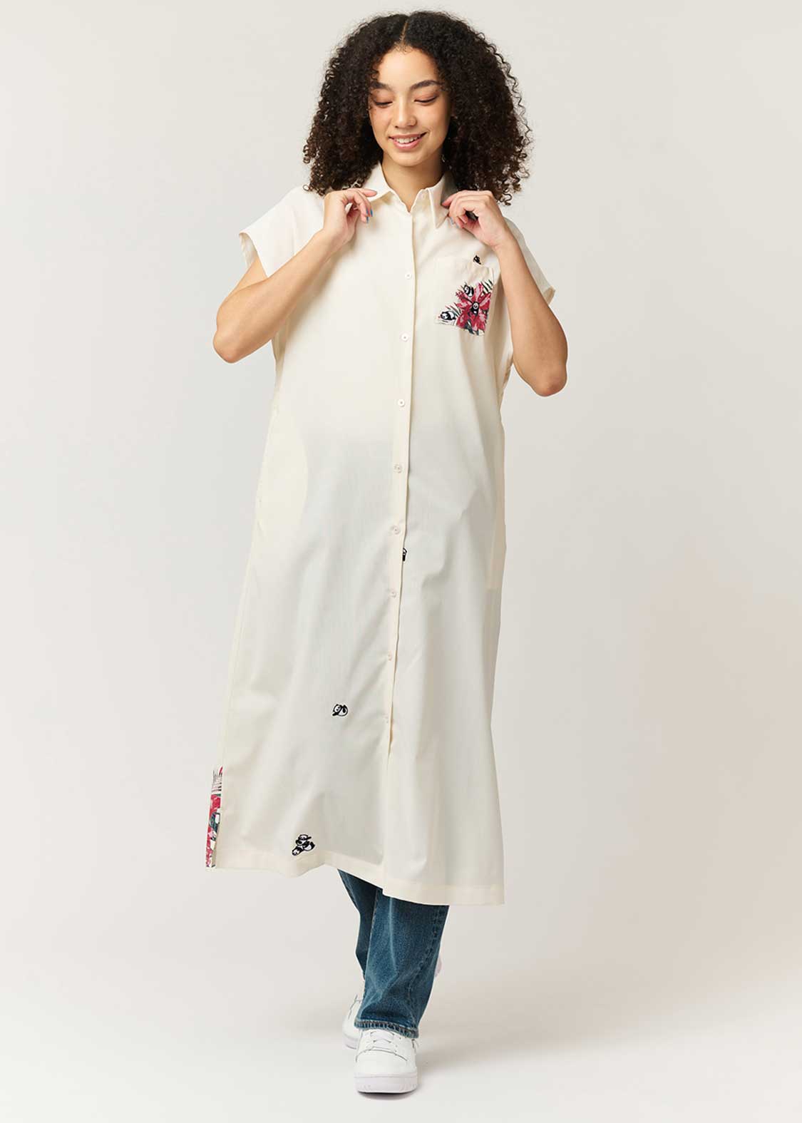 Rolling Pandas Hibiscus | Linen Touch Short Sleeve Shirt Dress - Image 9