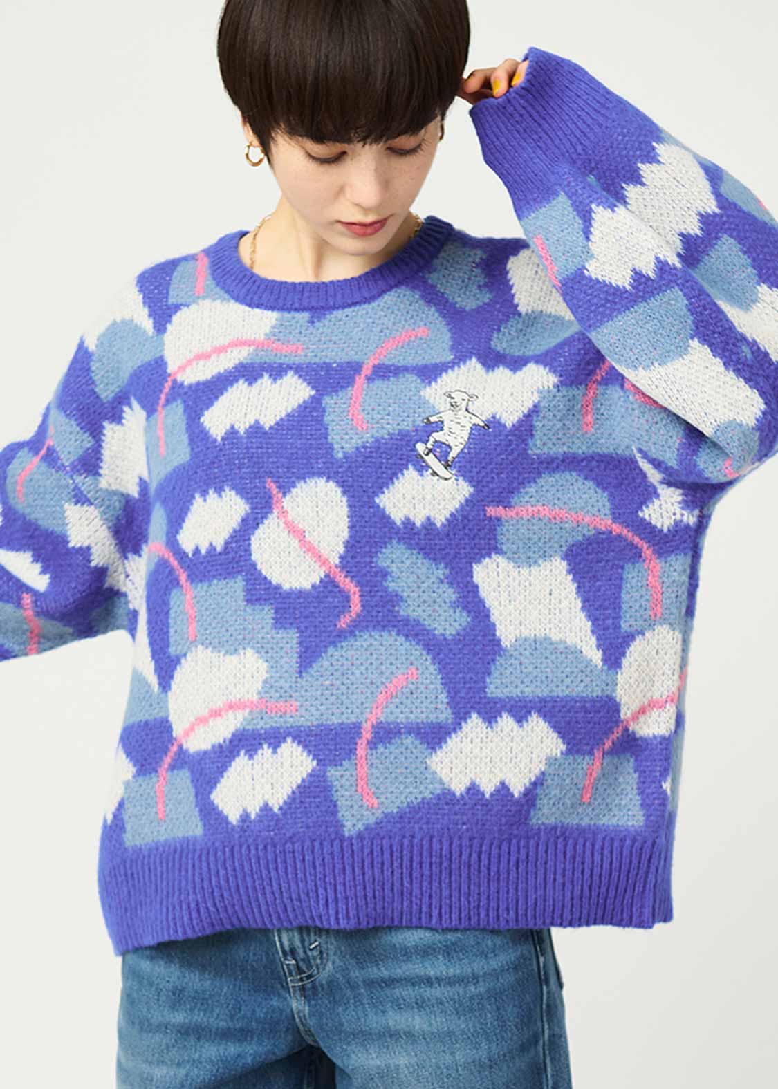 Jacquard Shaggy Volume Sleeve Knit (Lamb Chop Skate) - Image 7