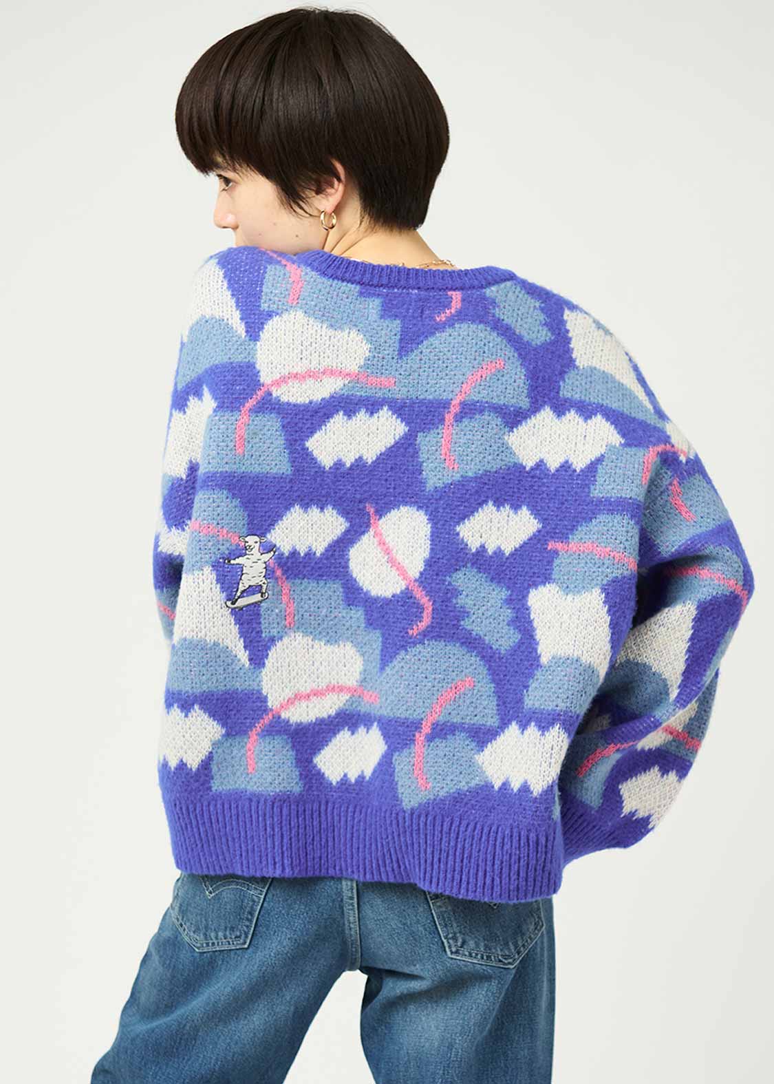 Jacquard Shaggy Volume Sleeve Knit (Lamb Chop Skate) - Image 8